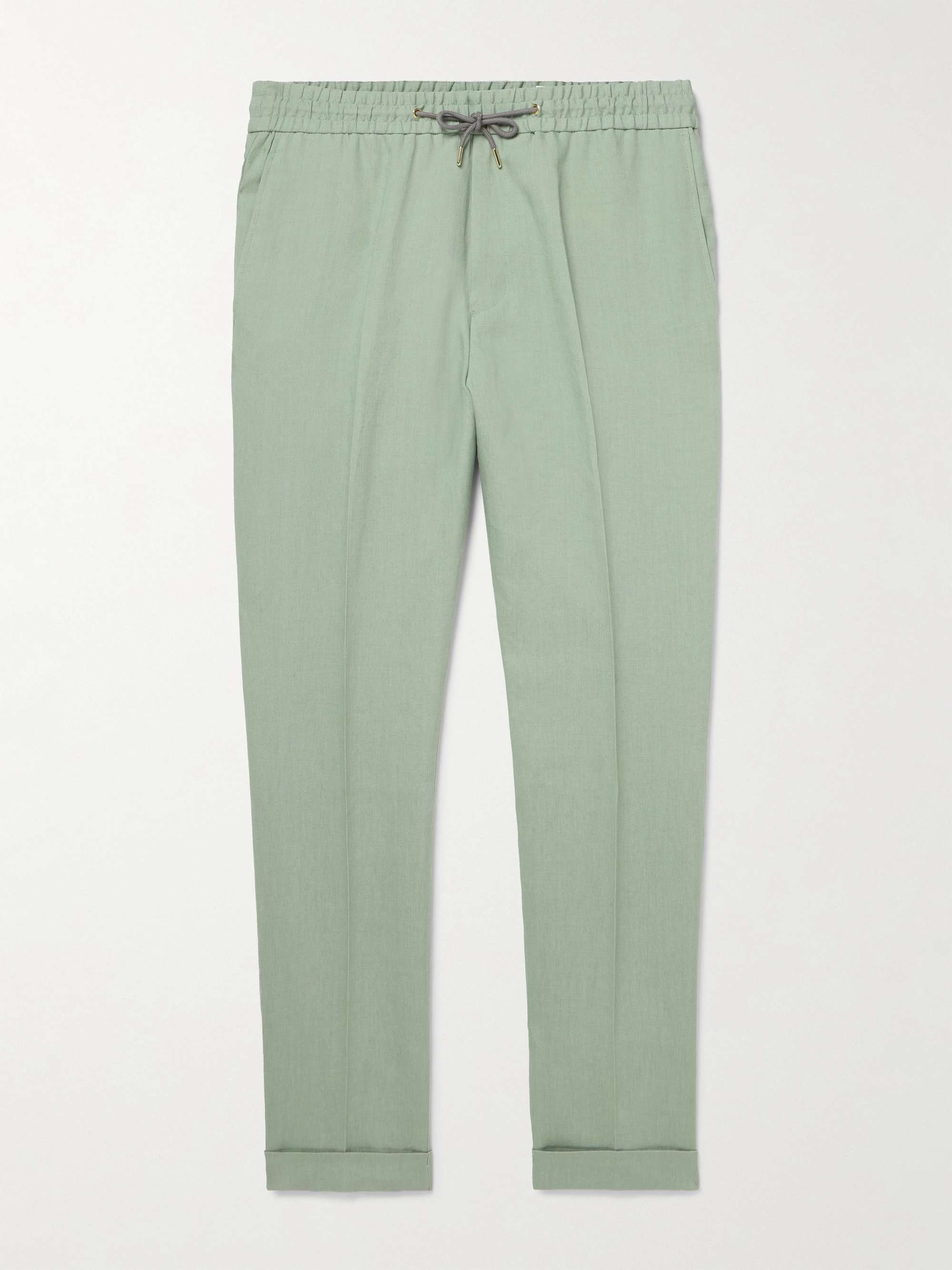 Slim-Fit Straight-Leg Linen Drawstring Trousers hero visual