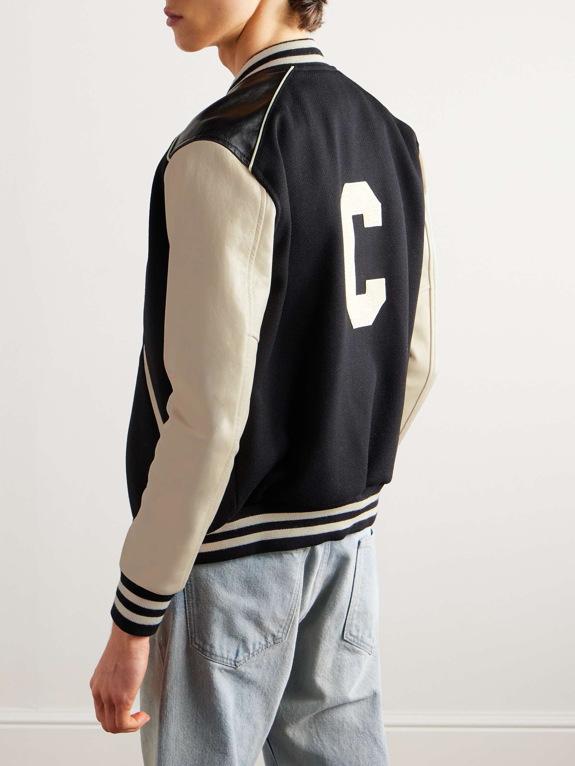 Appliquéd Wool-Blend and Leather Varsity Jacket view