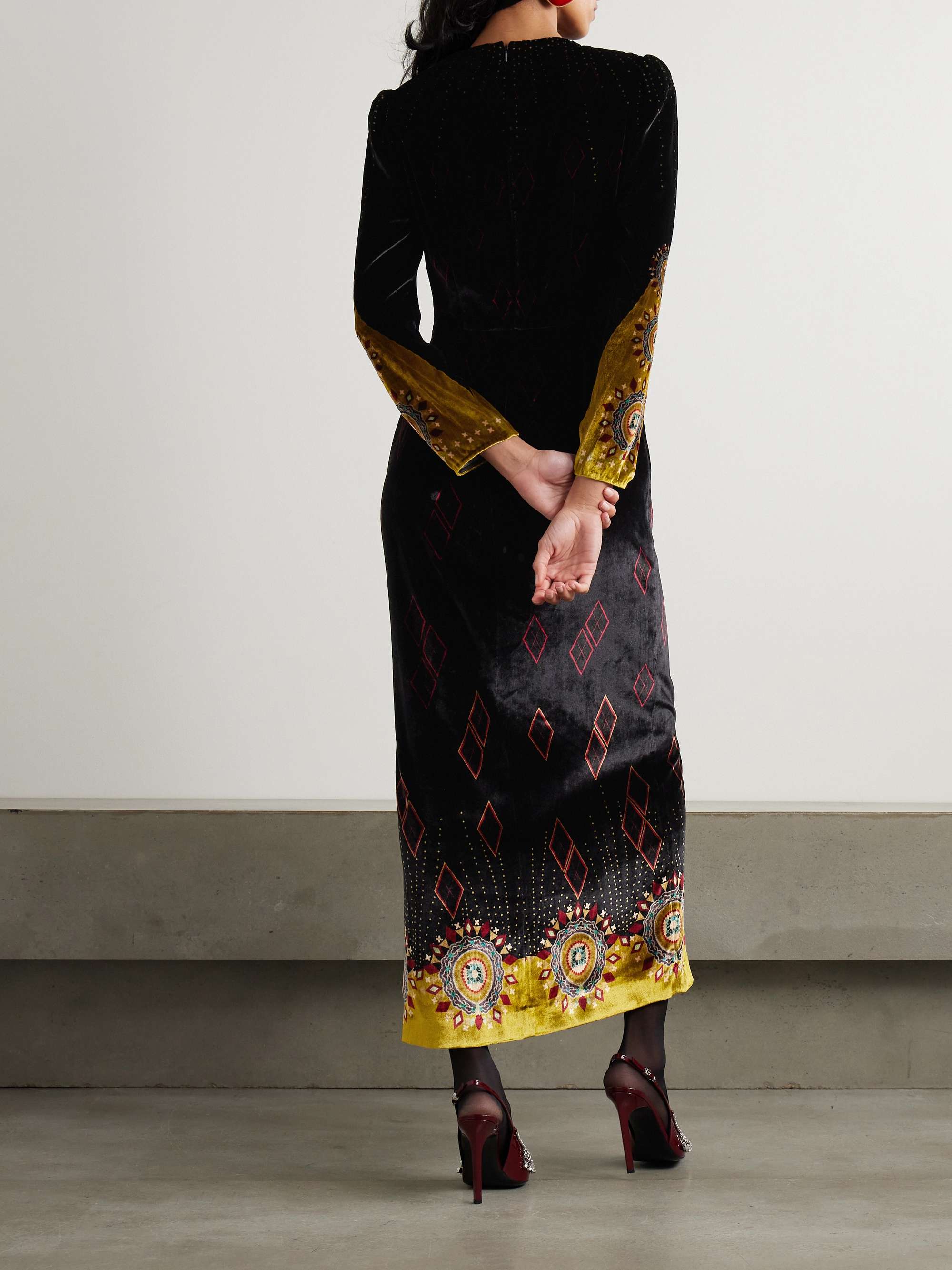 Jinx C silk-trimmed printed velvet midi dress view