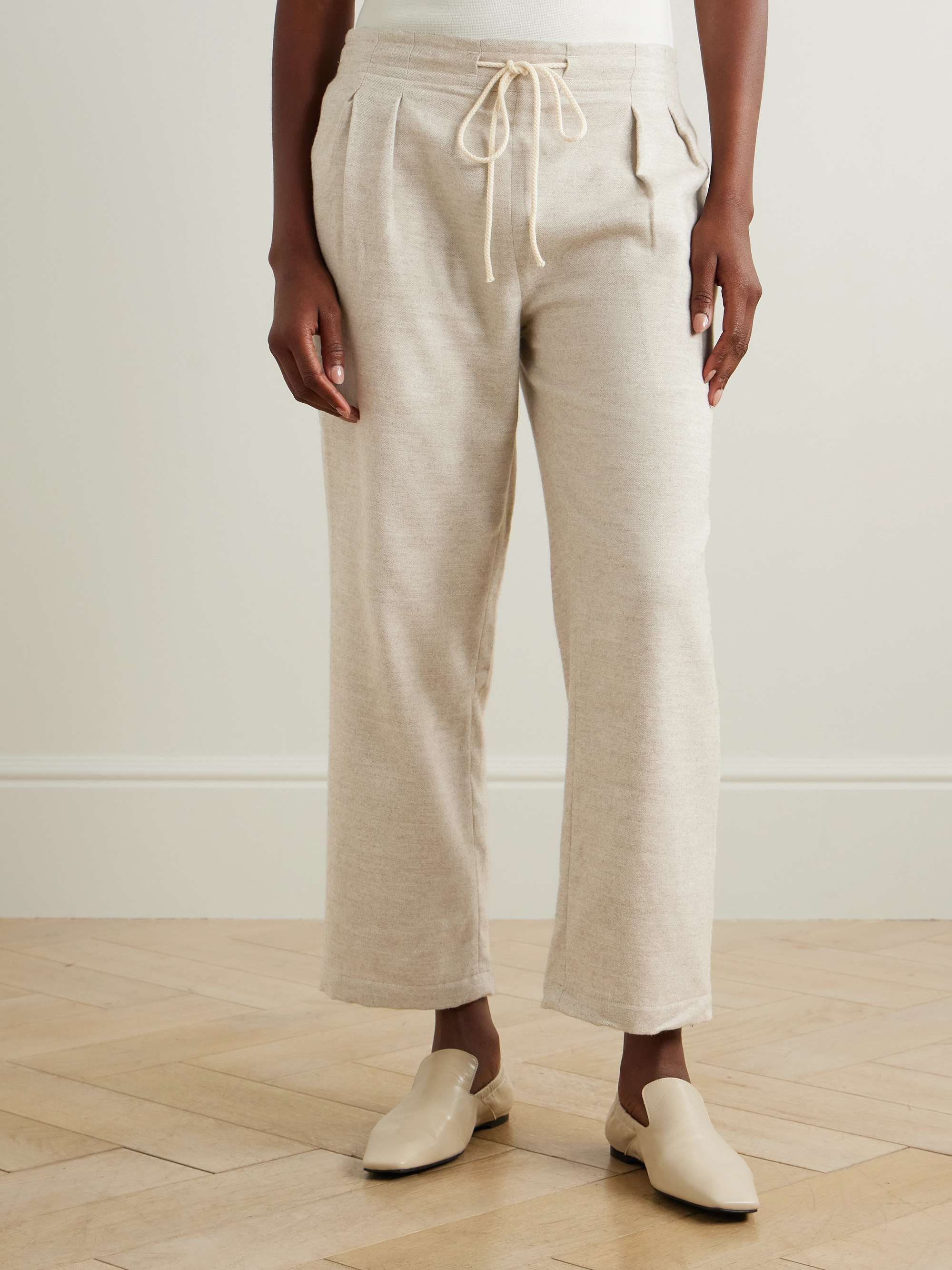 Cosy pleated organic cotton and wool-blend straight-leg pants view