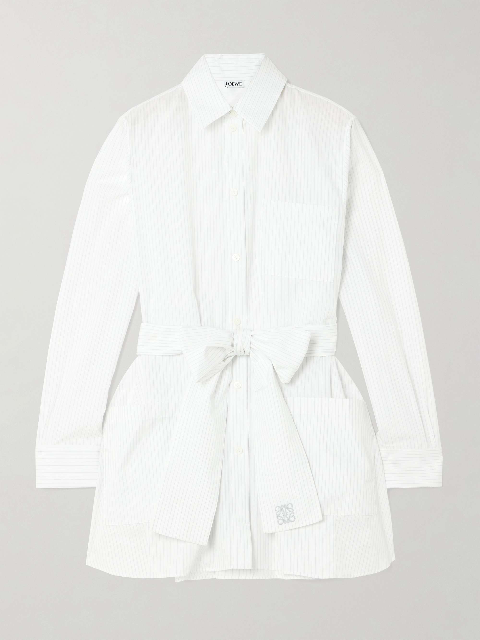 Belted embroidered pinstriped cotton-poplin shirt hero visual