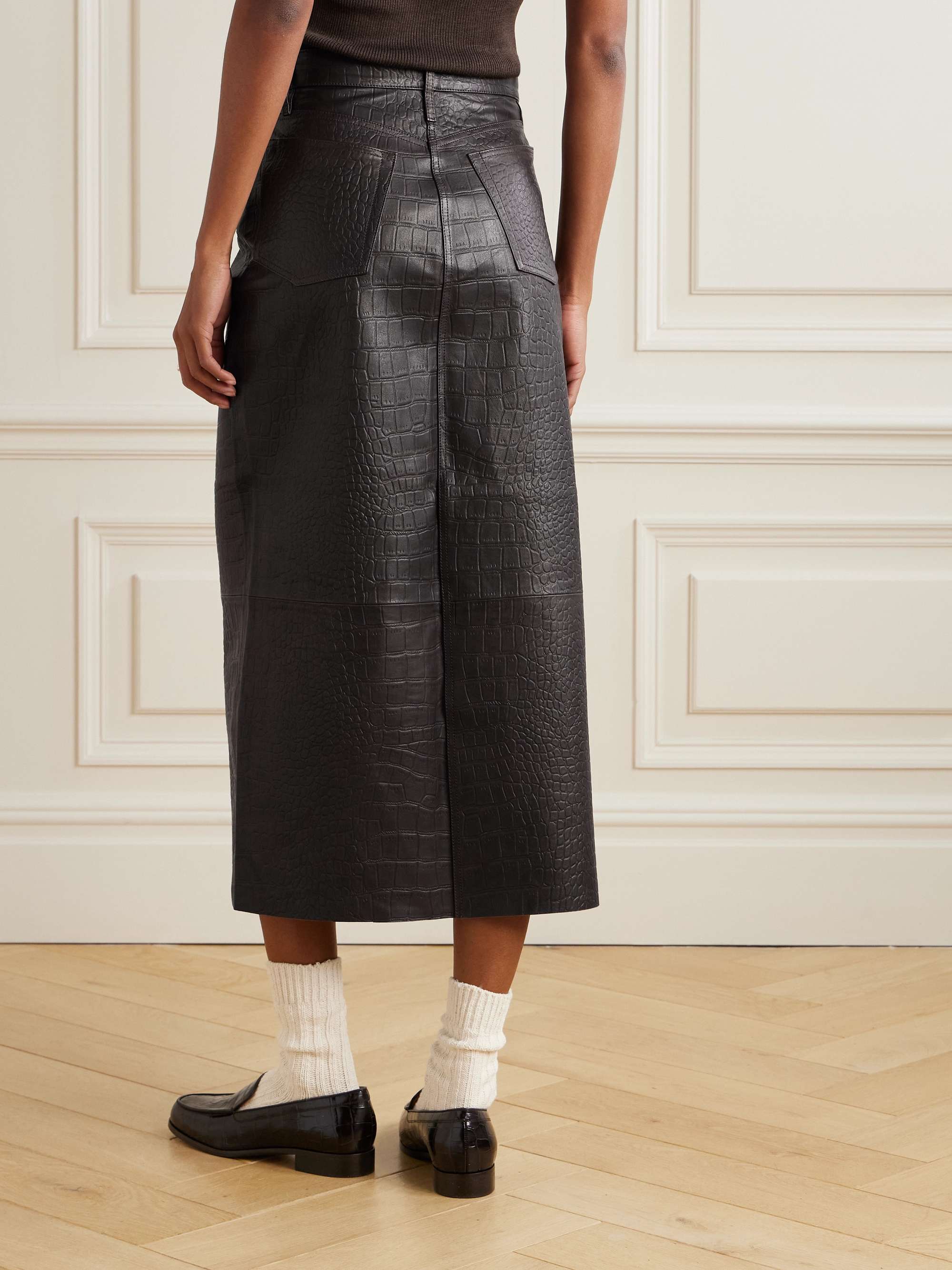 The Midaxi croc-effect leather midi skirt view