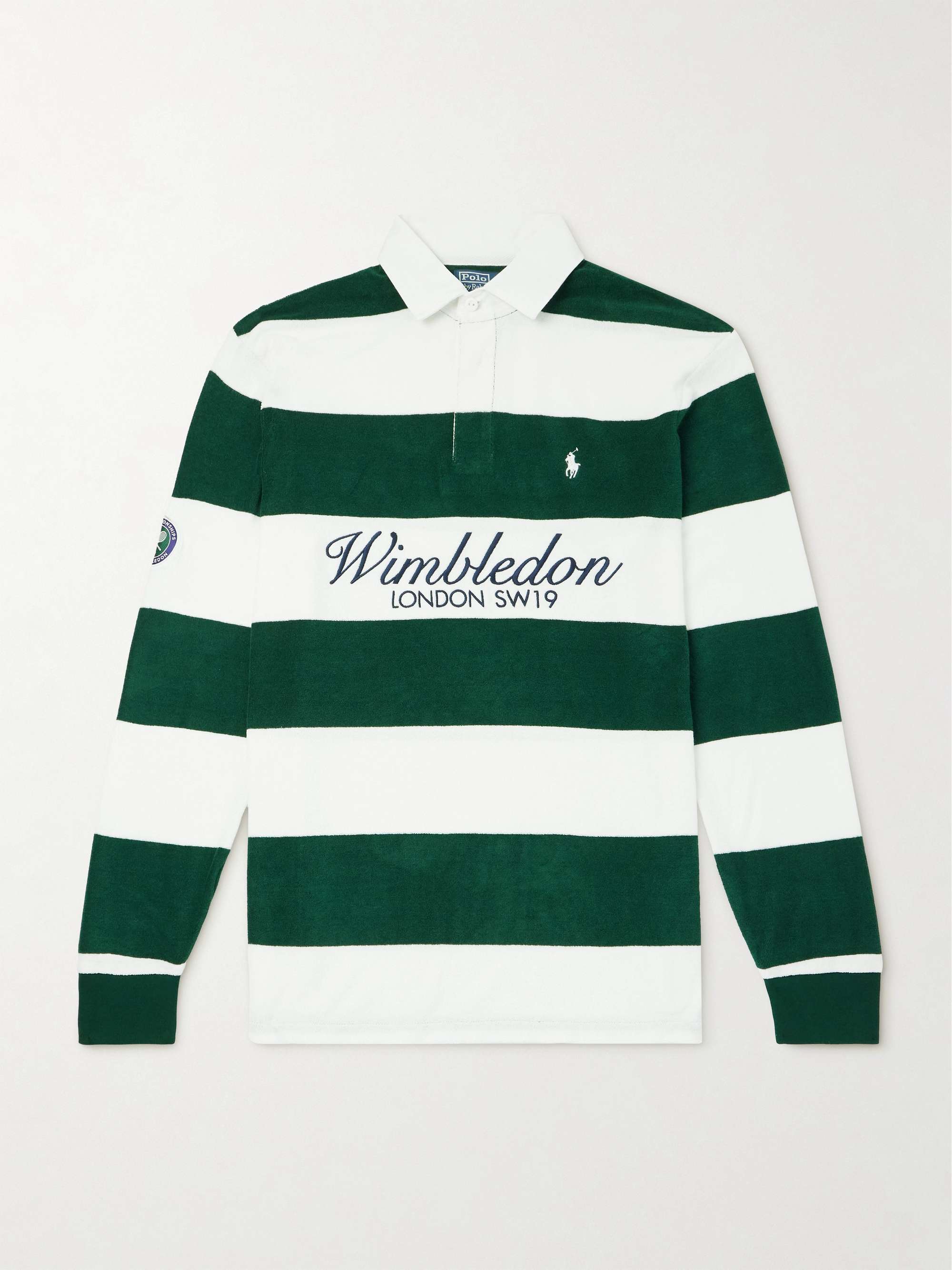 + Wimbledon Logo-Embroidered Striped Cotton-Blend Terry Polo Shirt hero visual