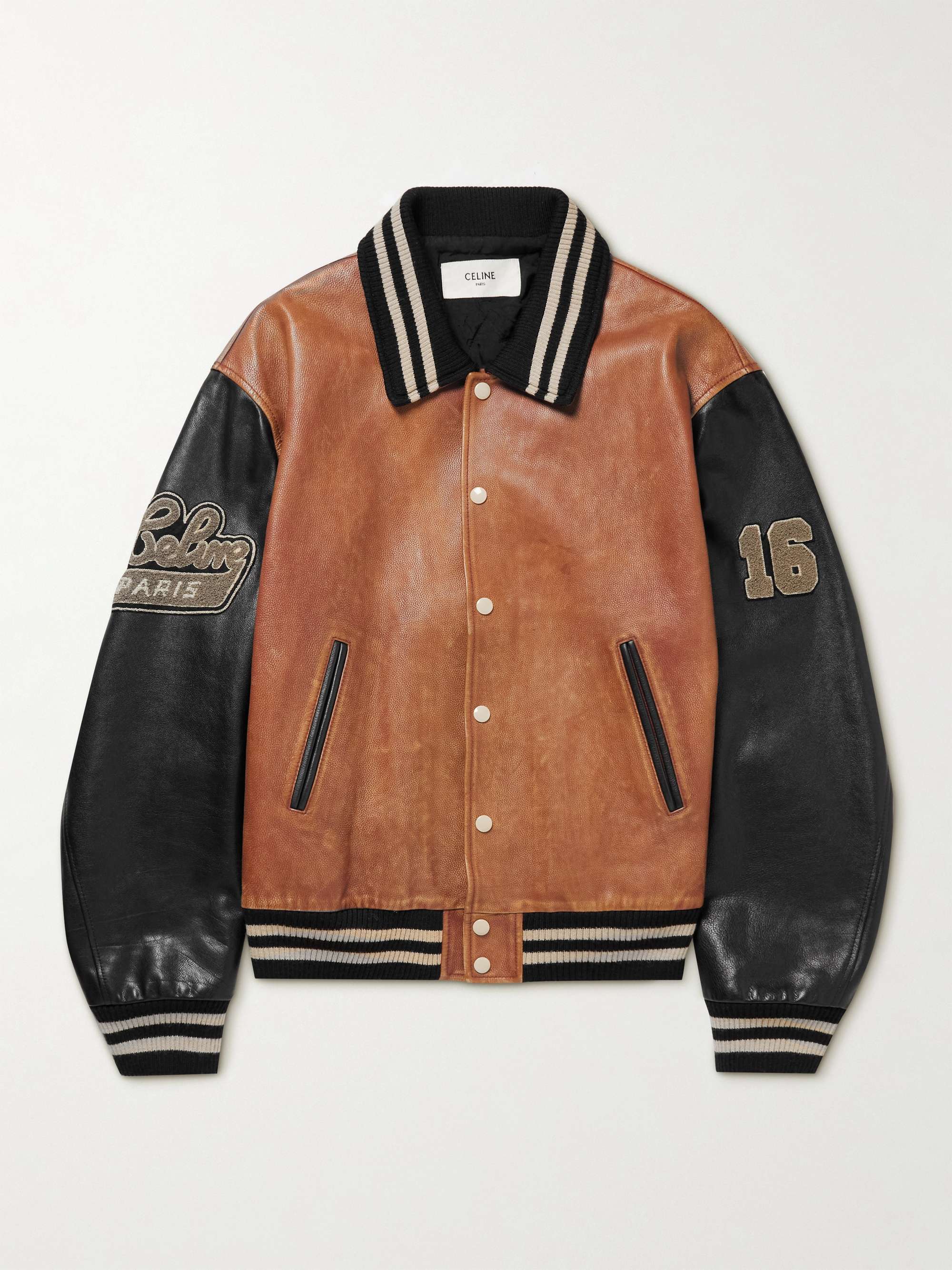 Teddy Oversized Logo-Appliquéd Leather Bomber Jacket hero visual