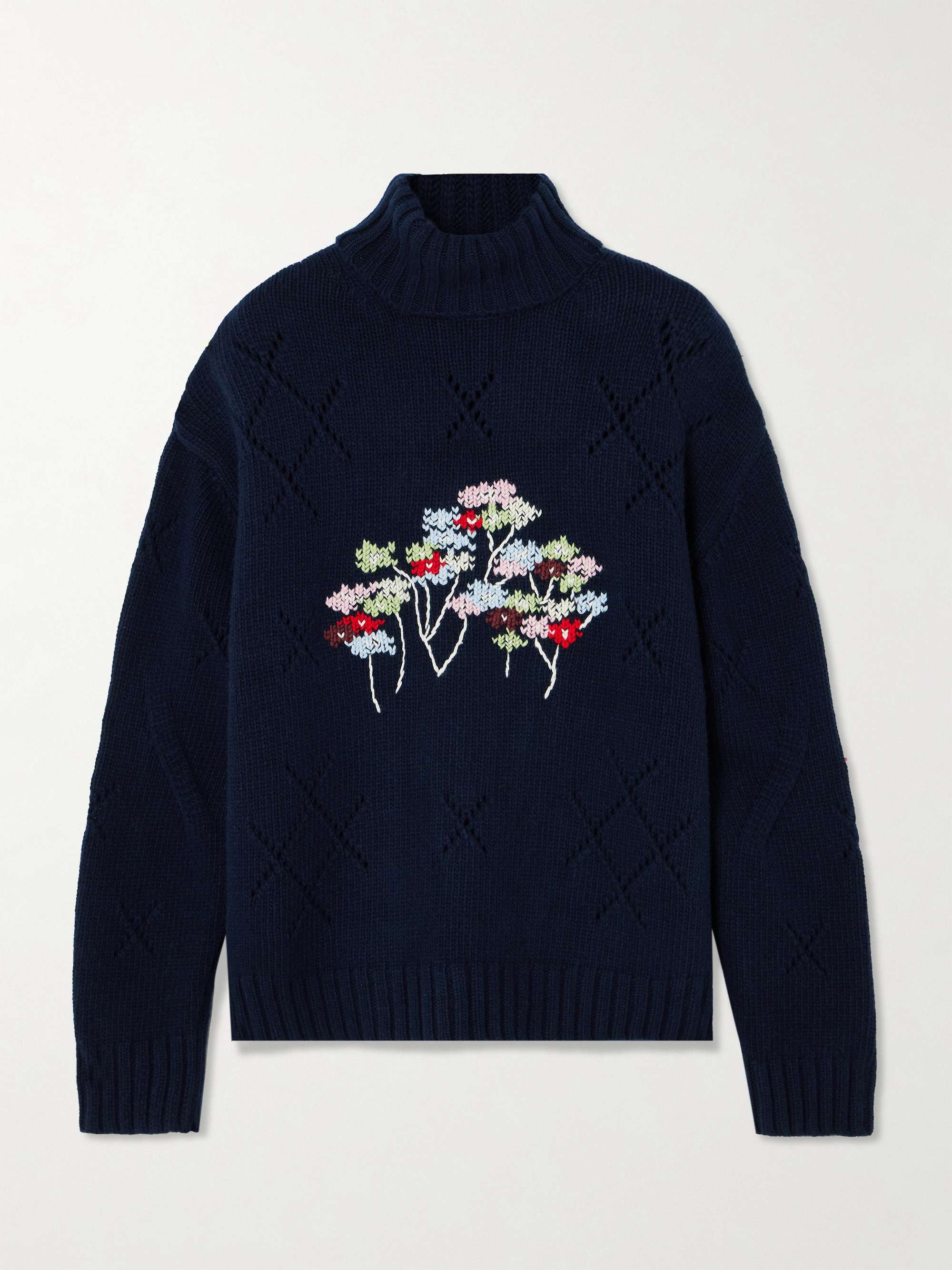 Sharon embroidered pointelle-knit wool-blend turtleneck sweater hero visual
