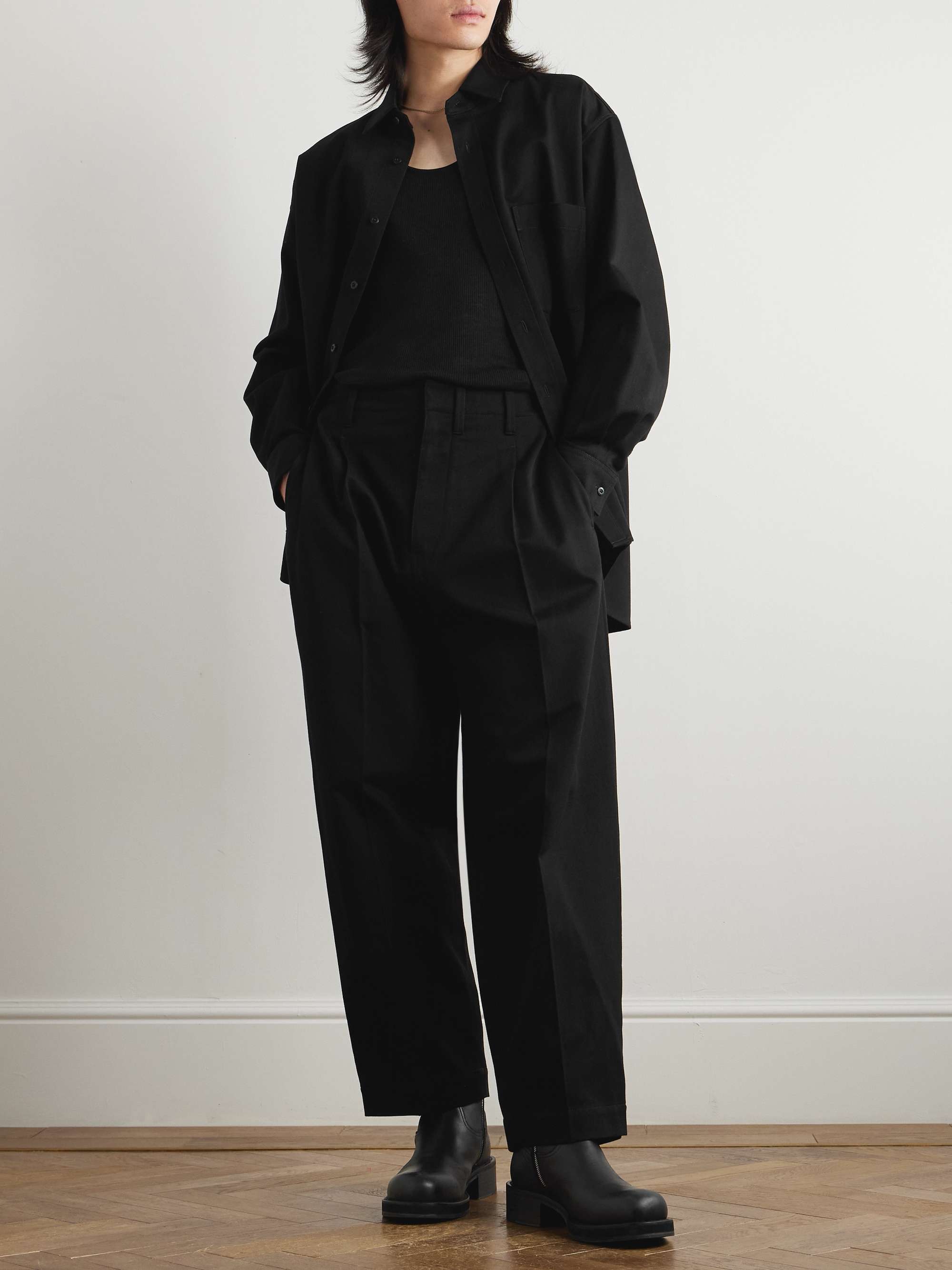 Carrot Tapered Pleated Cotton-Drill Trousers view