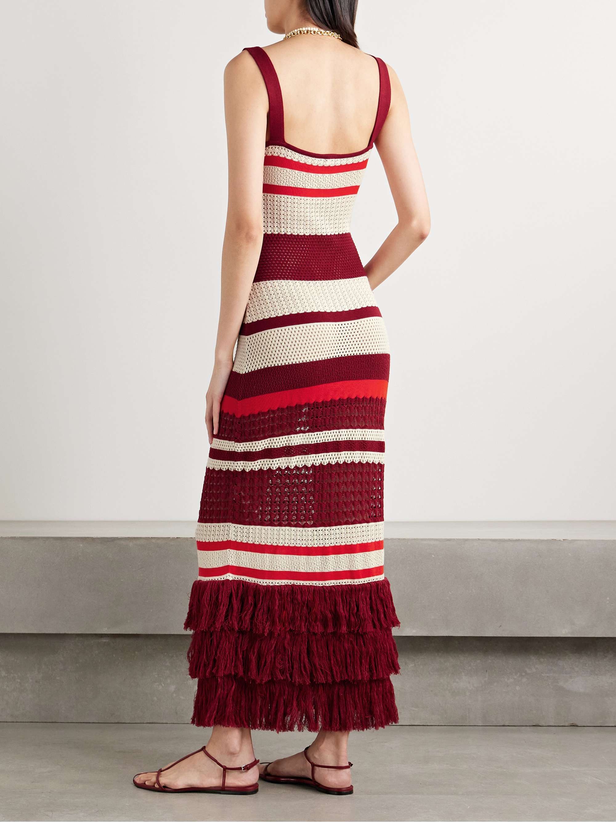 Embayed fringed crocheted Pima cotton maxi dress view