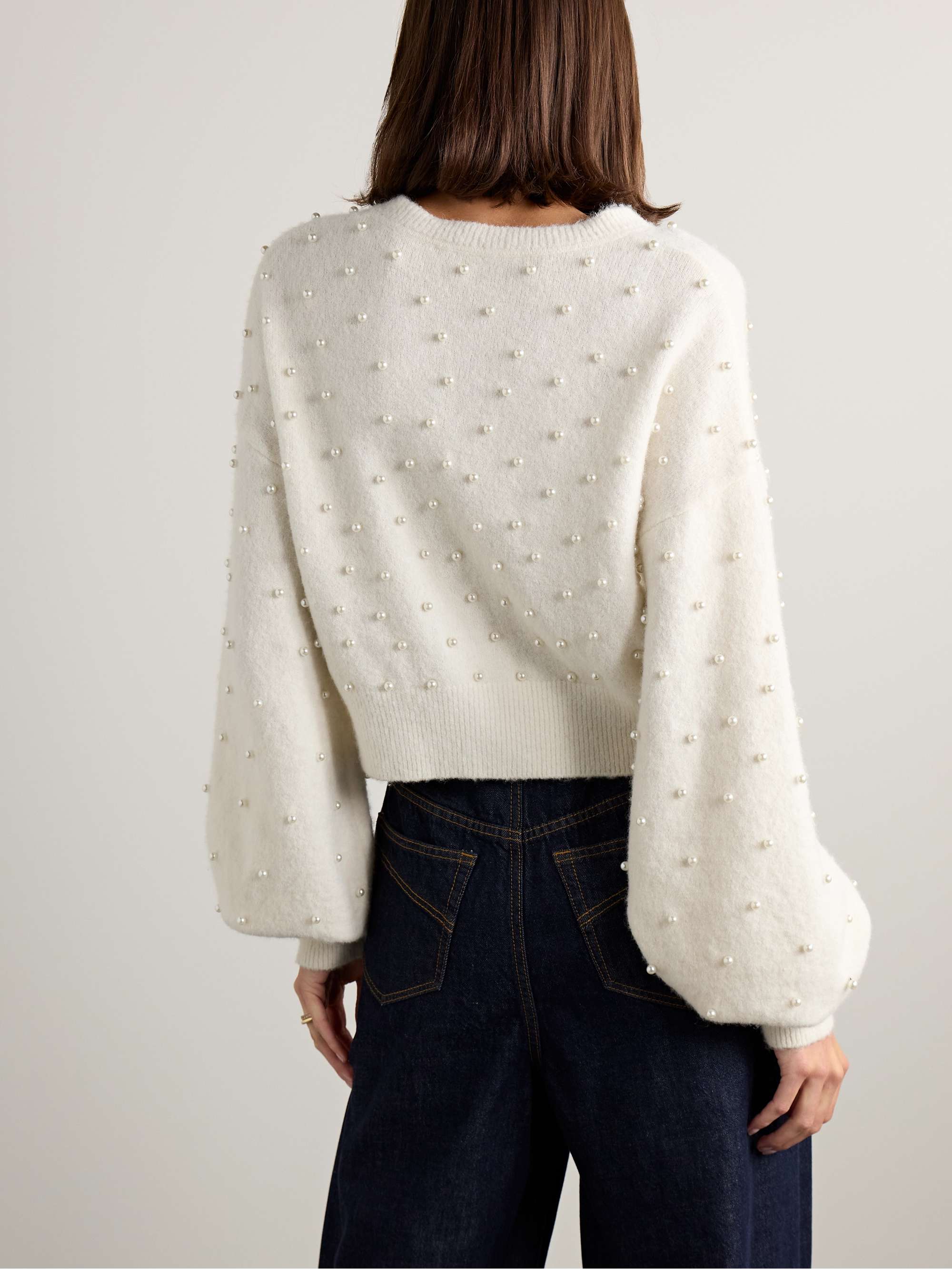 Crush faux pearl-embellished alpaca-blend cardigan view
