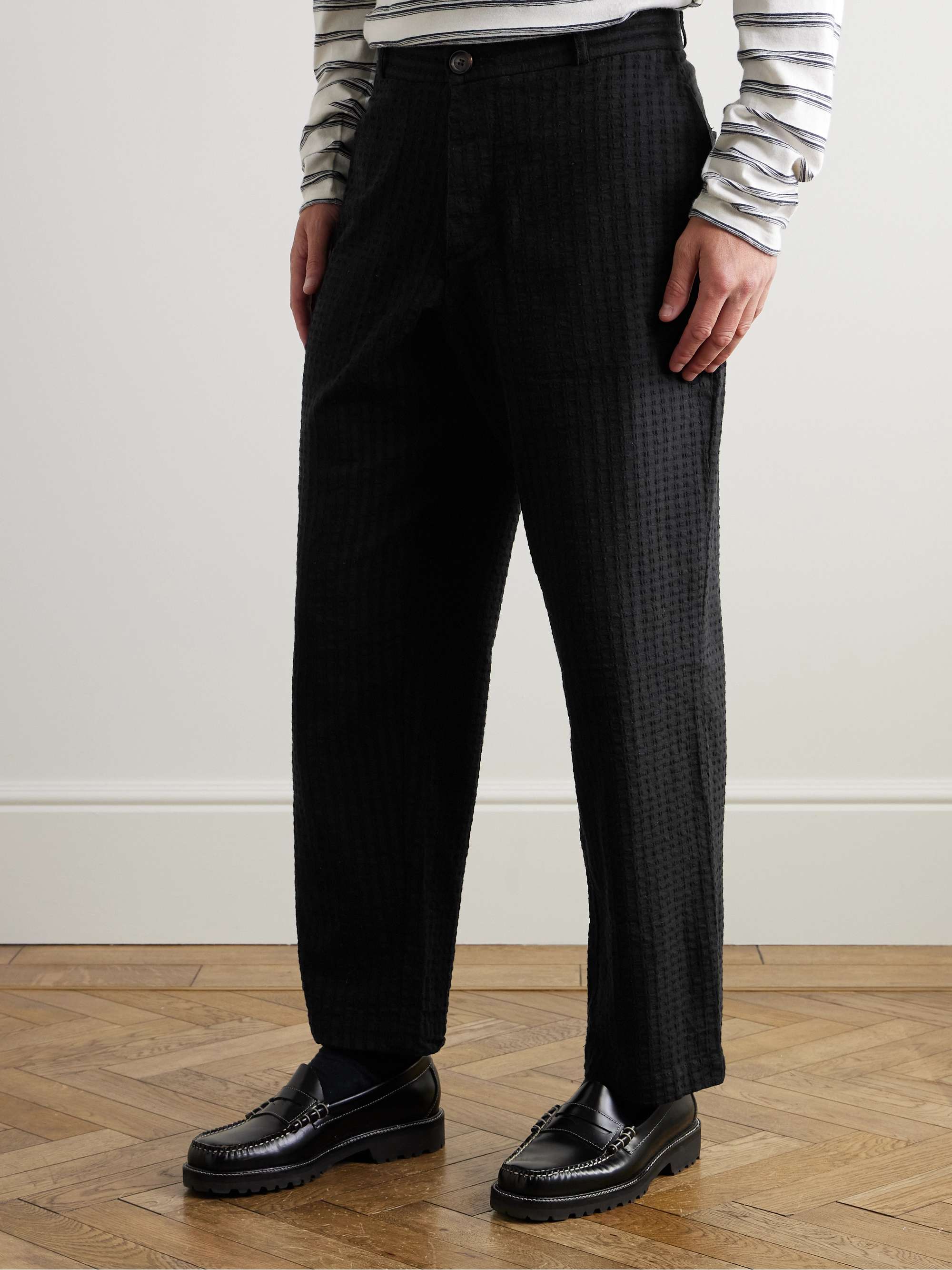 William Straight-Leg Organic Cotton-Blend Seersucker Trousers view