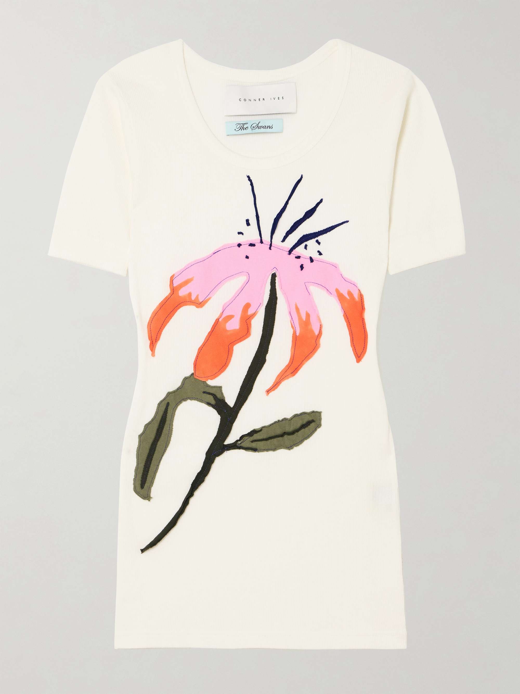 Floral-appliquéd ribbed cotton-jersey T-shirt hero visual