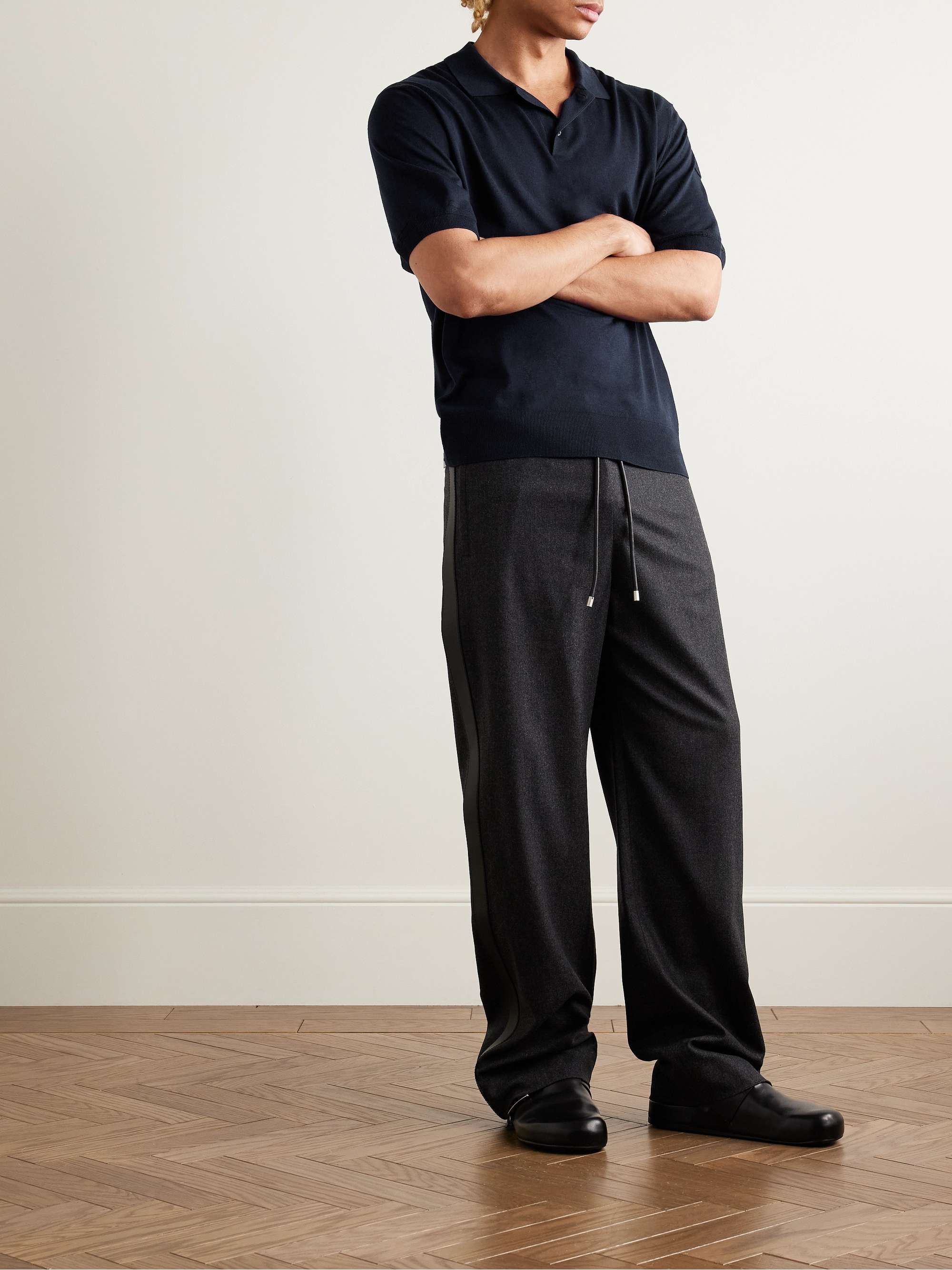 Logo-Appliquéd Silk and Linen-Blend Polo Shirt view