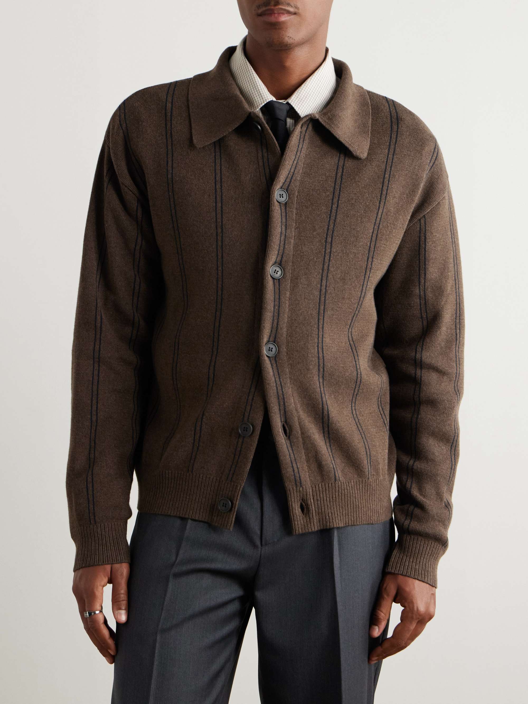 Striped Jacquard-Knit Cotton Cardigan view
