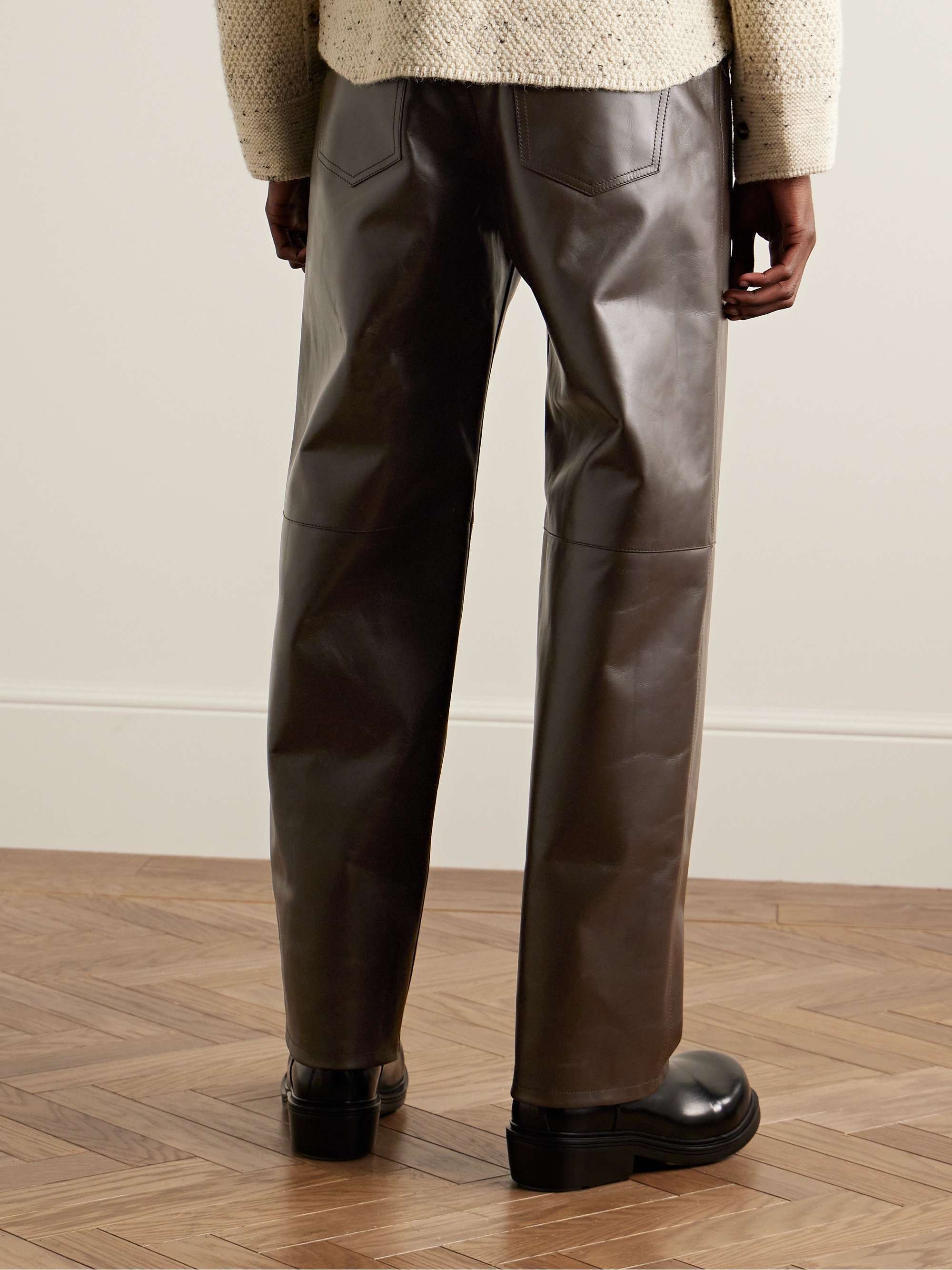 Straight-Leg Panelled Leather Trousers view