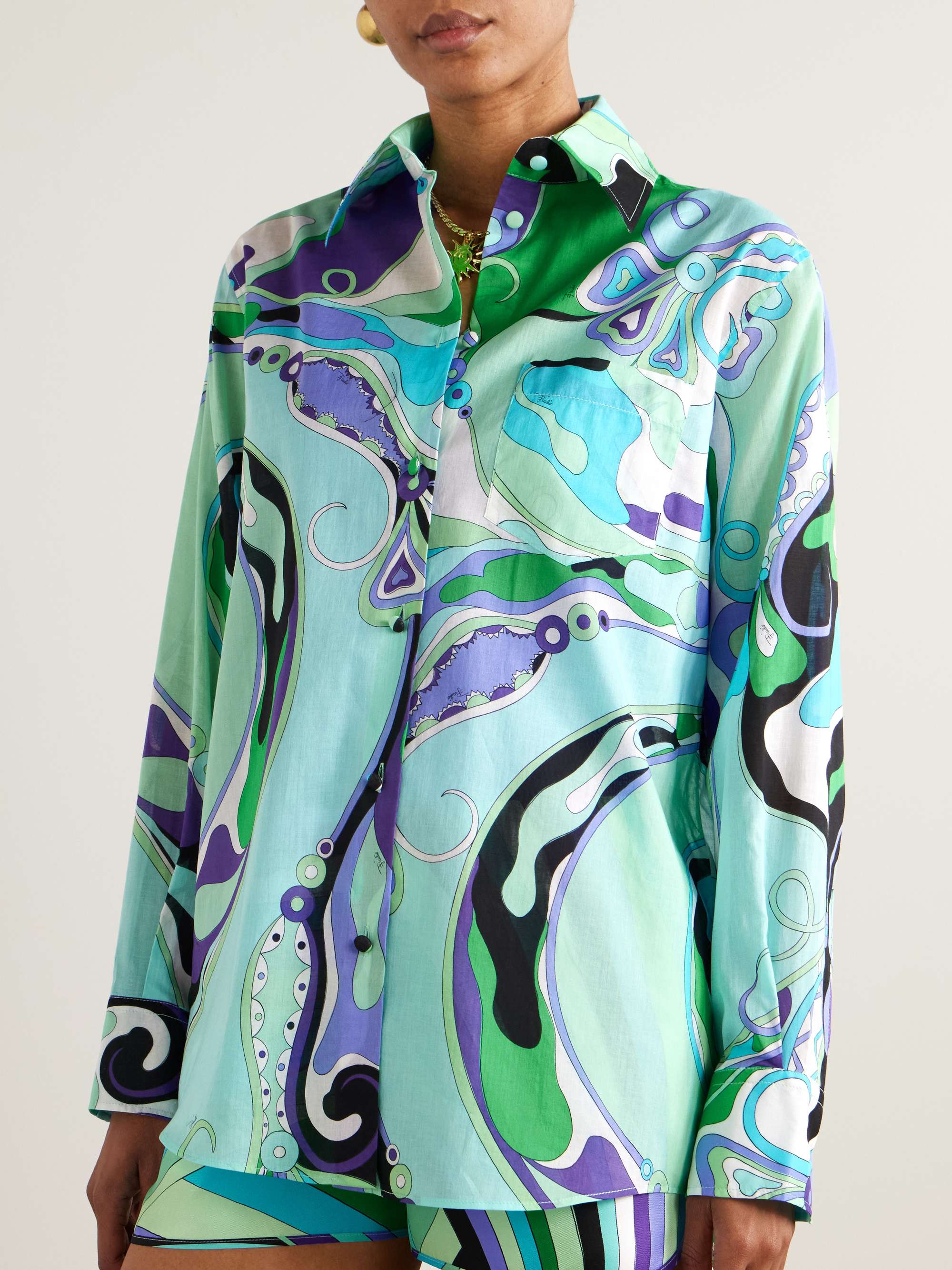 Oversized printed cotton-muslin shirt view