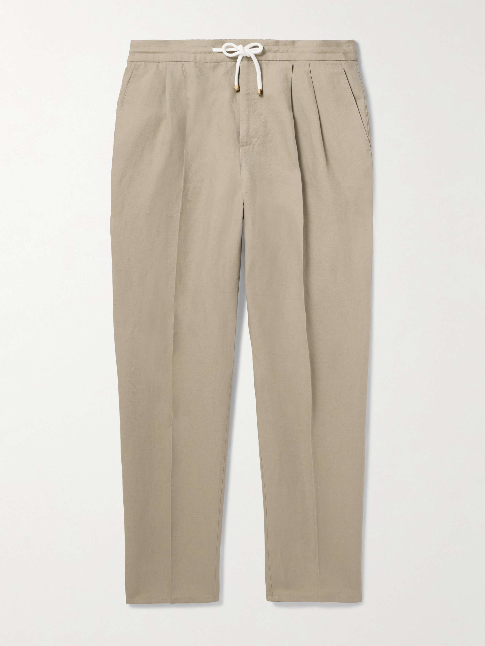 Straight-Leg Pleated Linen and Cotton-Blend Trousers hero visual