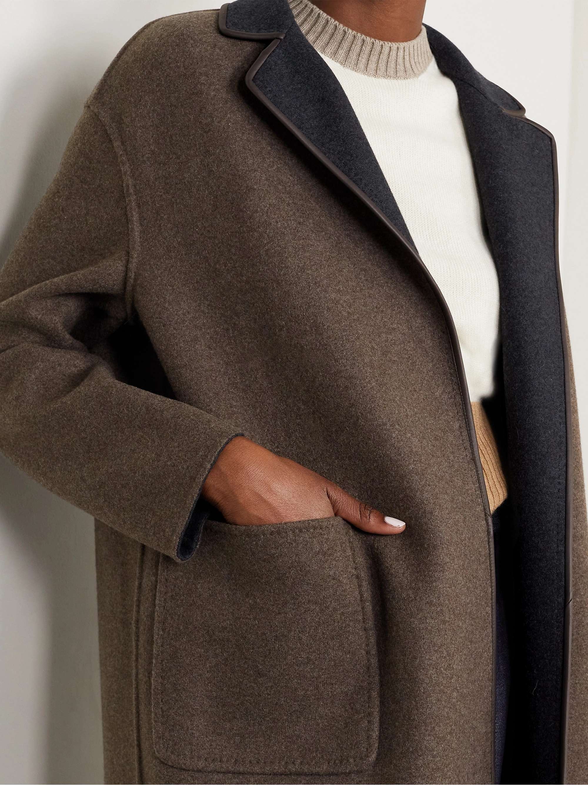 Jimi reversible belted leather-trimmed cashmere-blend jacket view