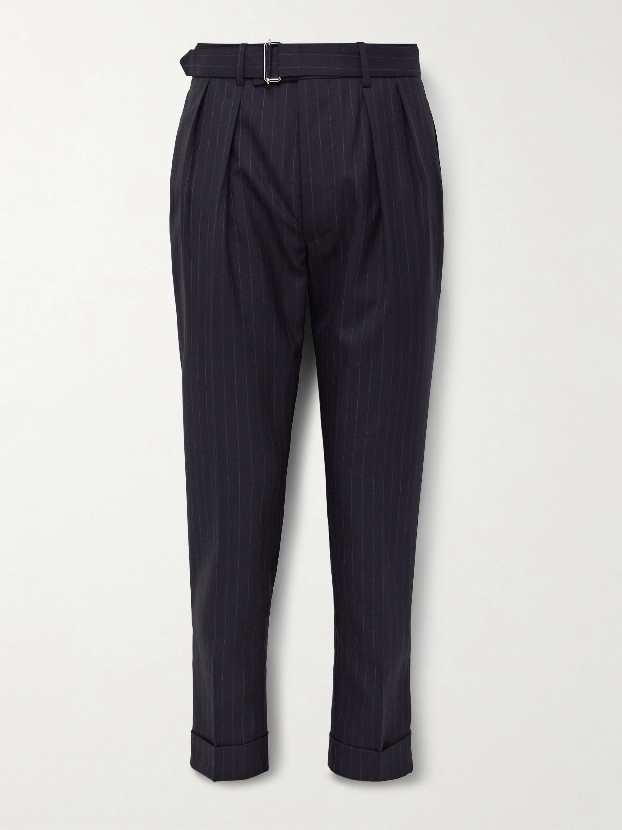 Pierre Tapered Pleated Belted Pinstriped Virgin Wool Trousers hero visual
