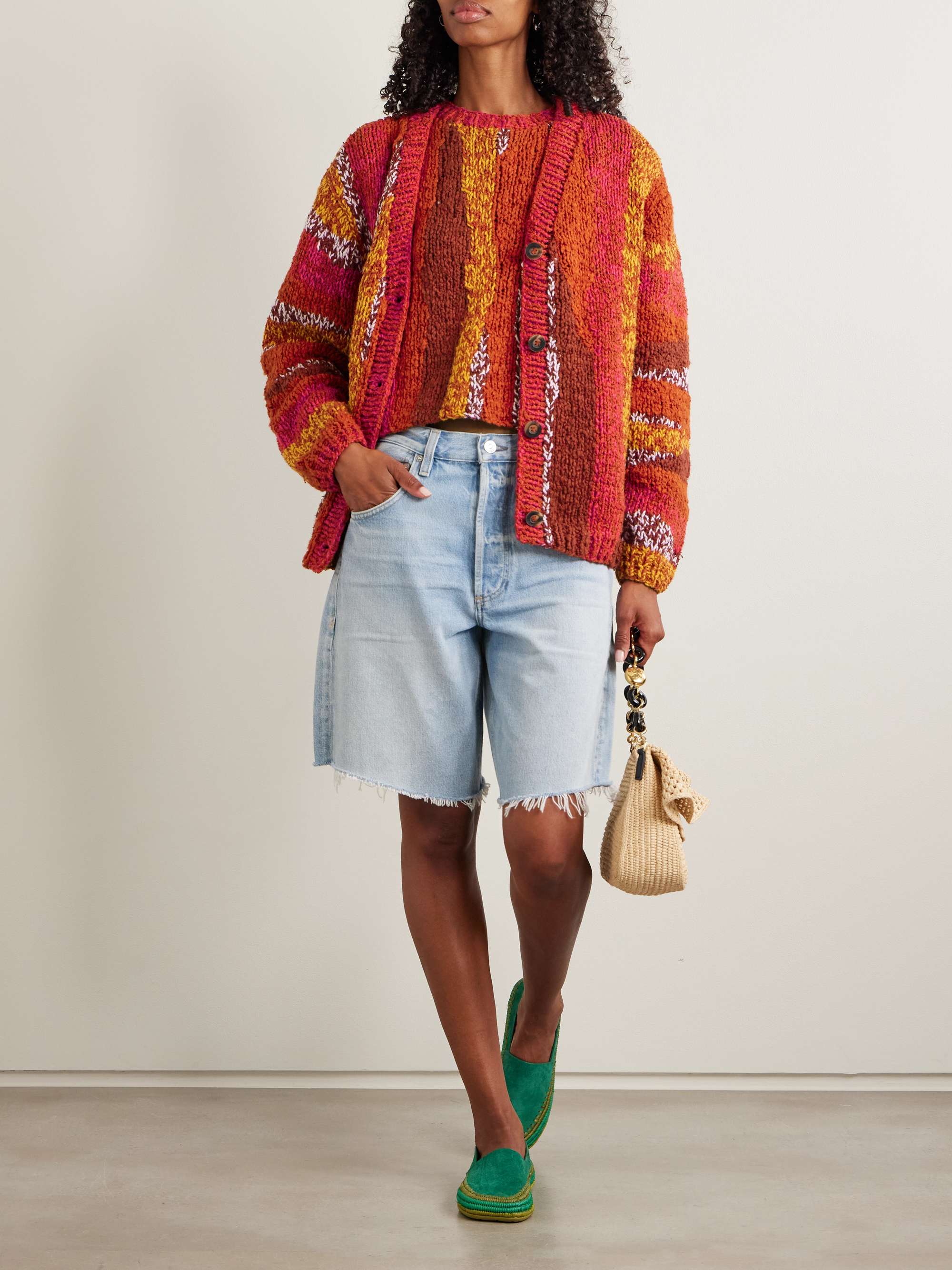 Striped organic cotton-bouclé cardigan view
