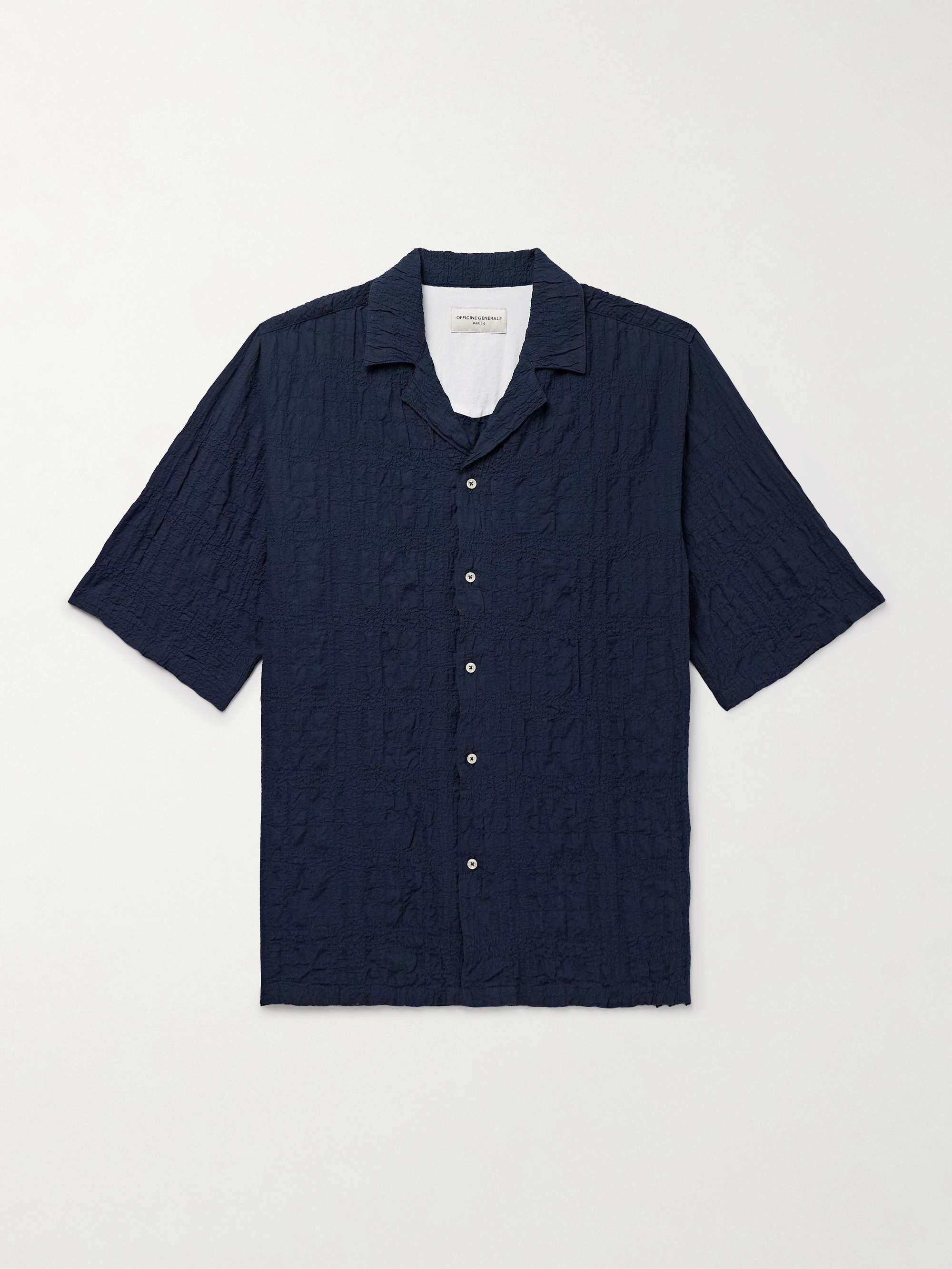 Eren Camp-Collar Organic Cotton-Blend Seersucker Shirt hero visual