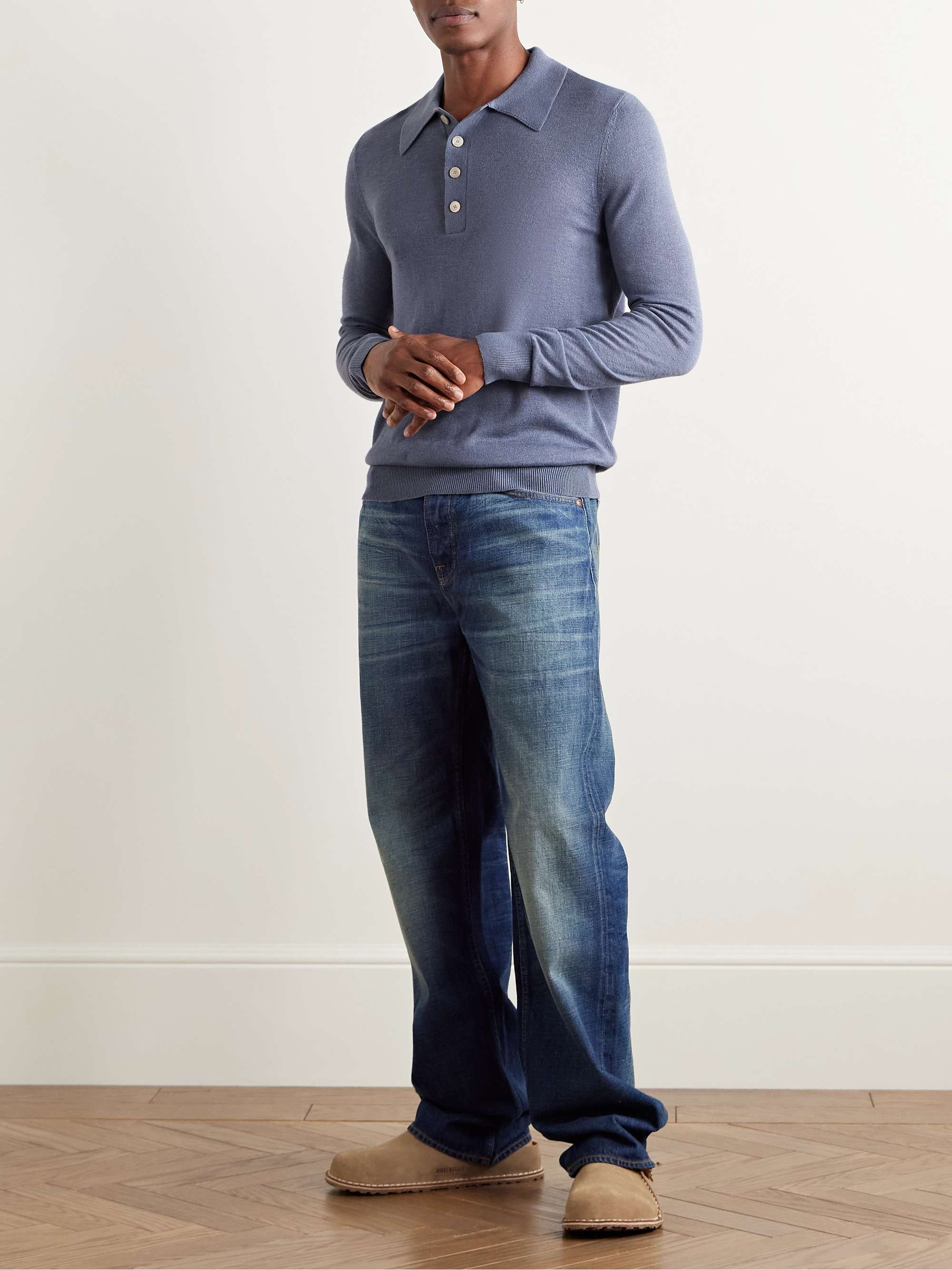 Slim-Fit Mulberry Silk and Cashmere-Blend Polo Shirt view