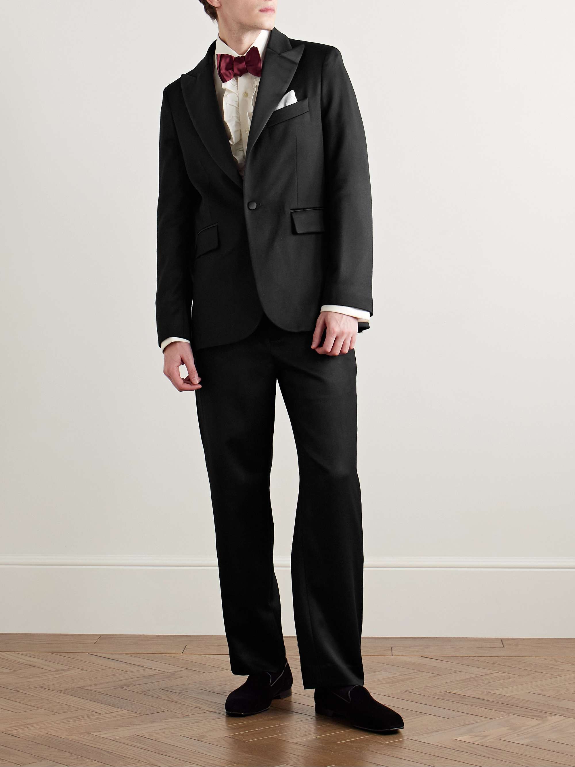 Straight-Leg Satin-Trimmed Wool Barathea Tuxedo Trousers view