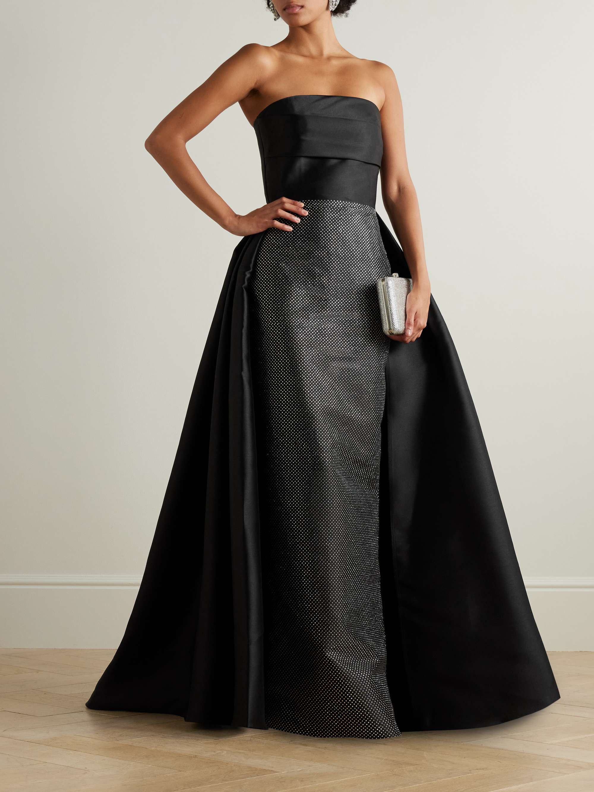 Tiffany crystal-embellished strapless pleated satin-twill gown view