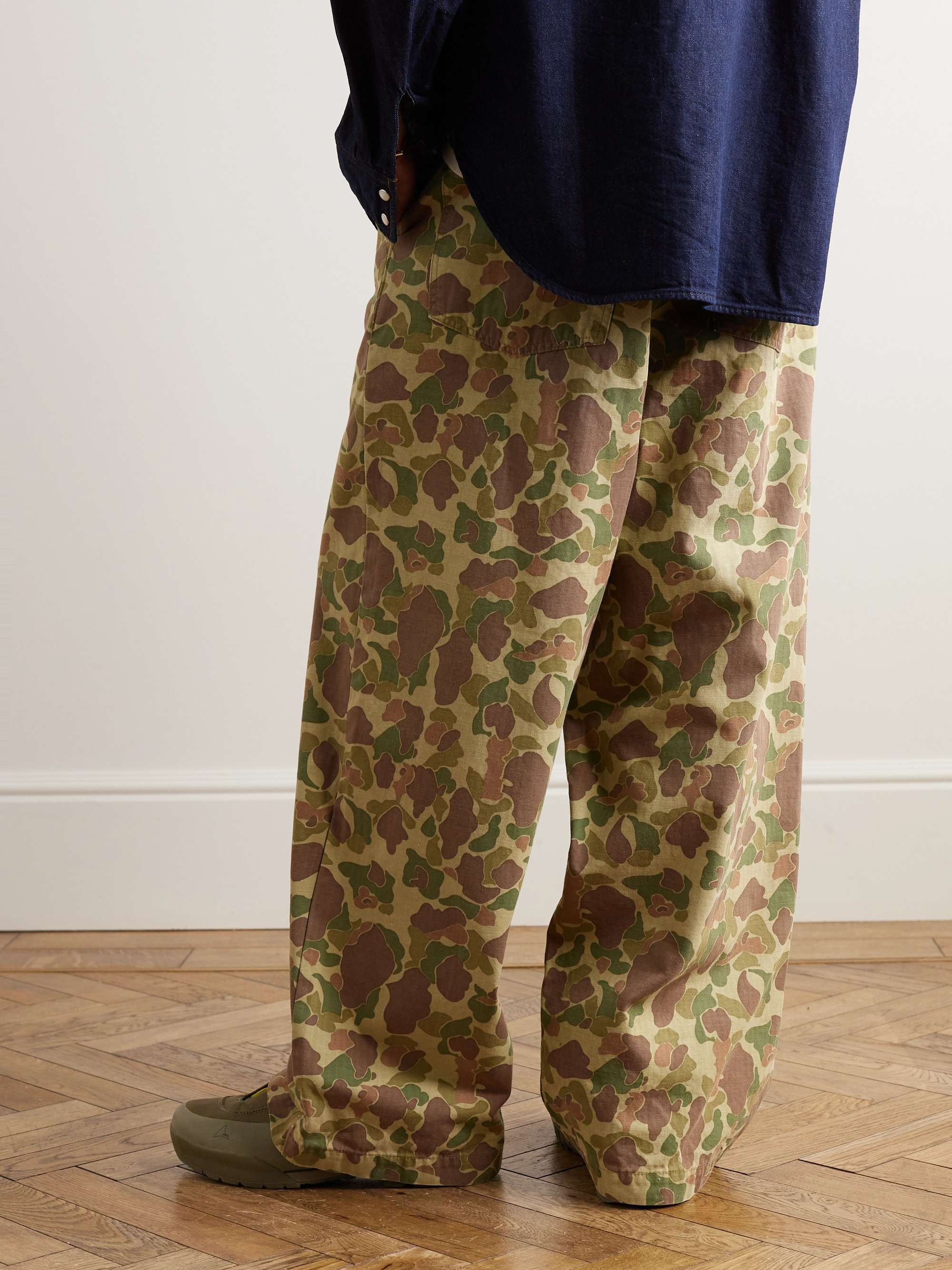 Port Straight-Leg Camouflage-Print Herringbone Cotton Trousers view