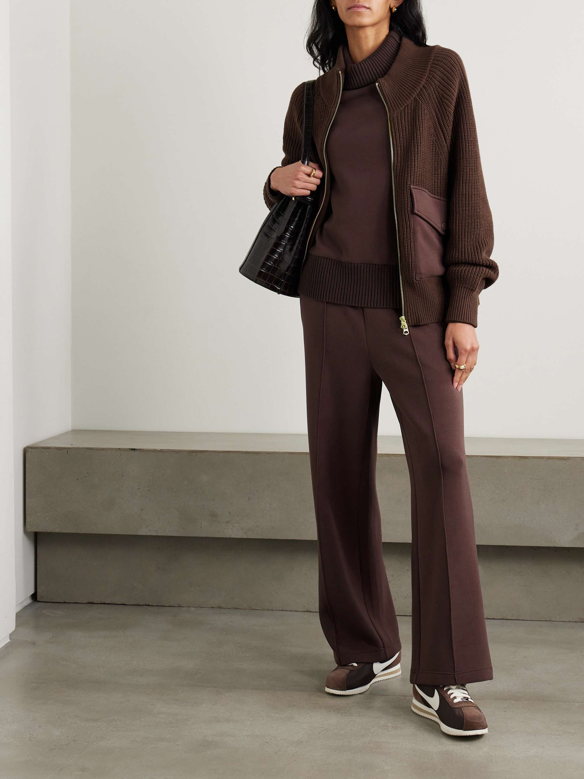 Tessa DoubleSoft®-trimmed ribbed cotton-blend cardigan view