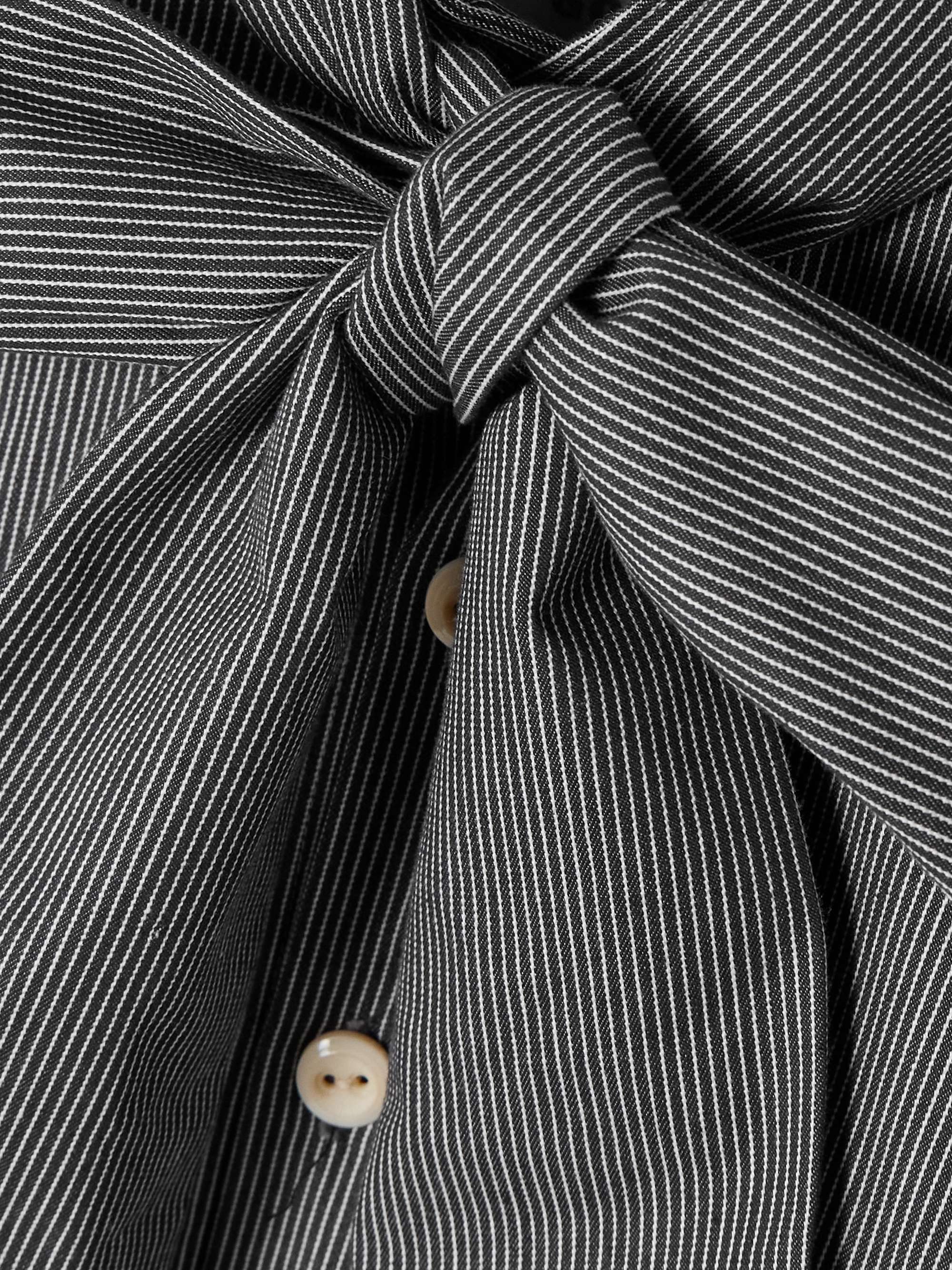 Tie-detailed striped cotton-blend shirt view