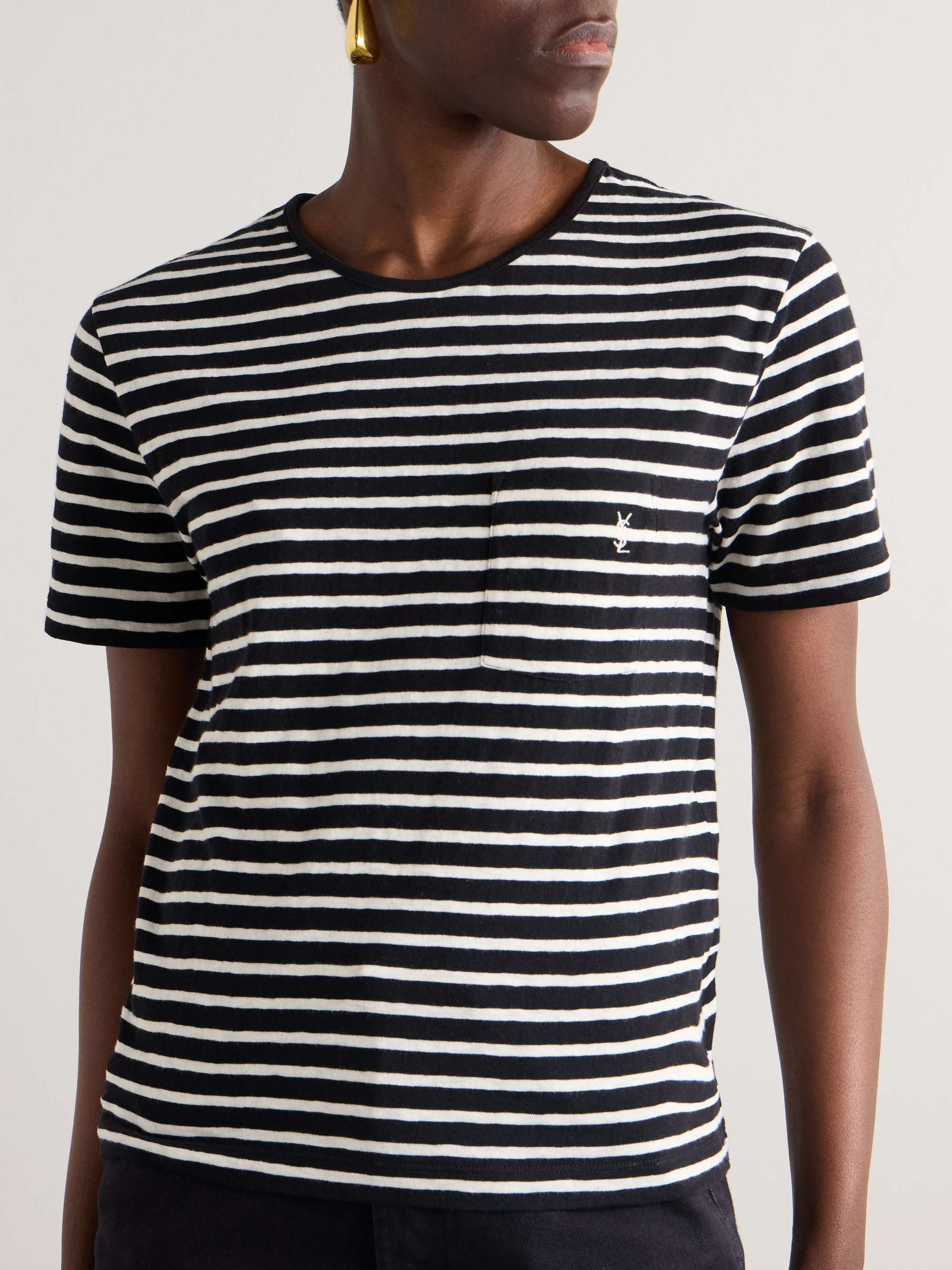 Embroidered striped cotton-jersey T-shirt view