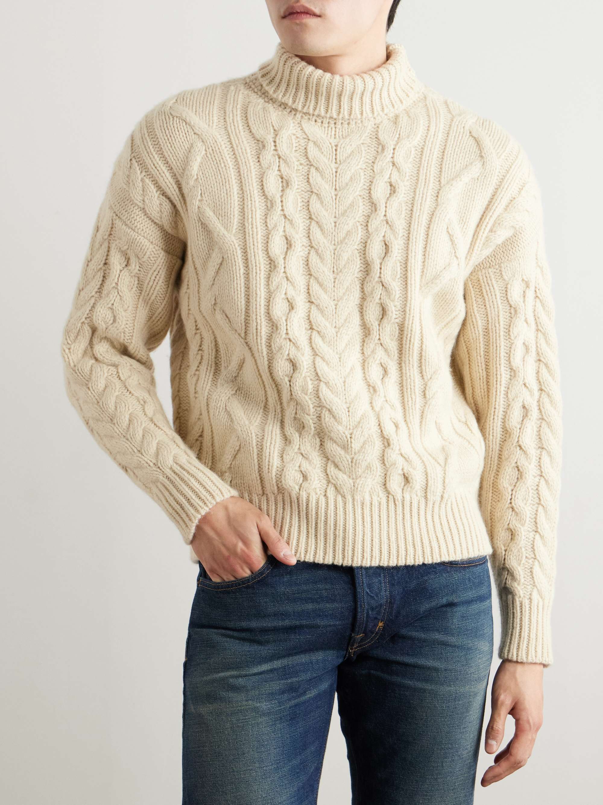 Cable-Knit Wool, Cashmere and Mohair-Blend Rollneck Sweater view