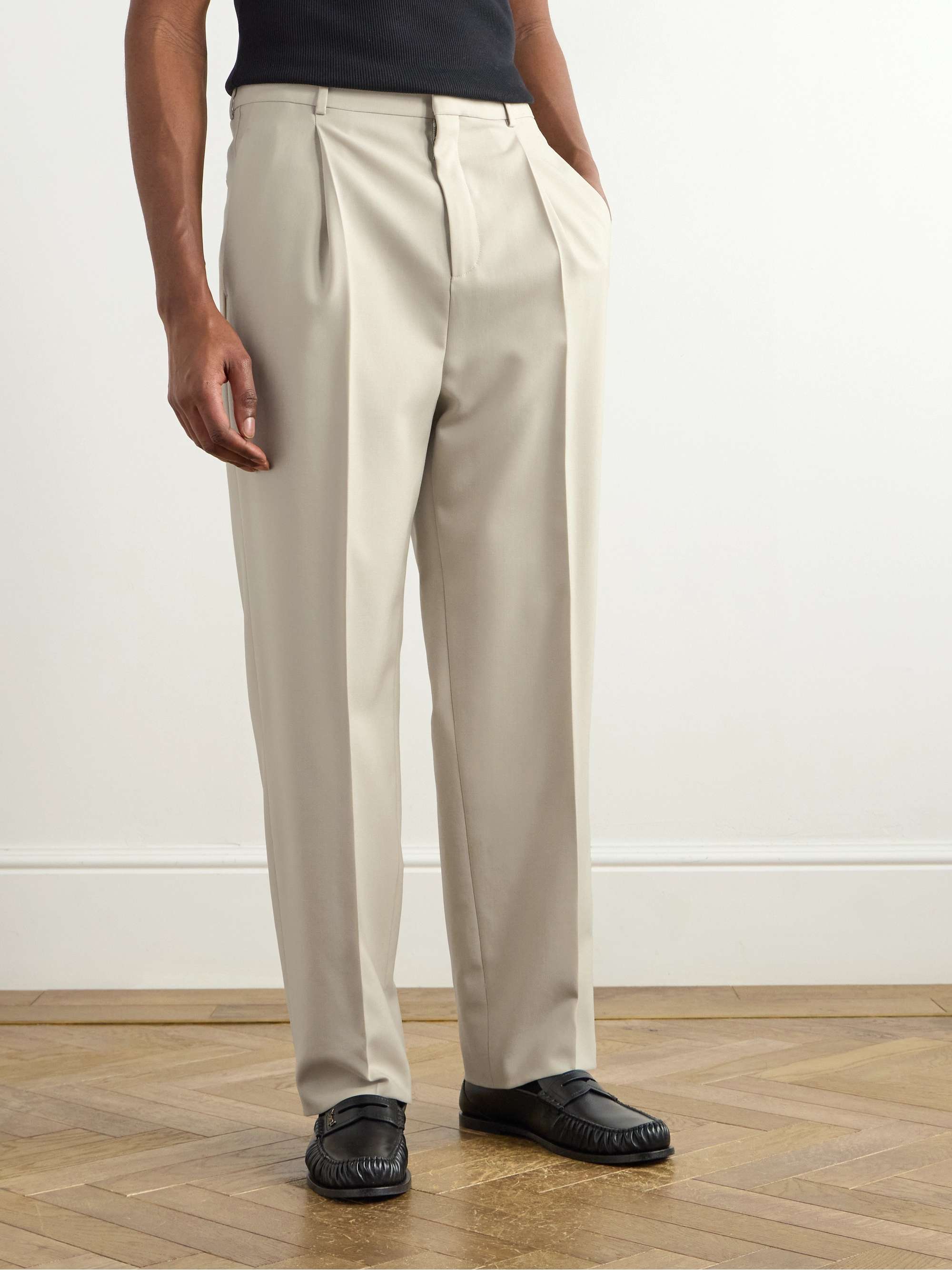 Tapered Pleated Grain de Poudre Wool Trousers view