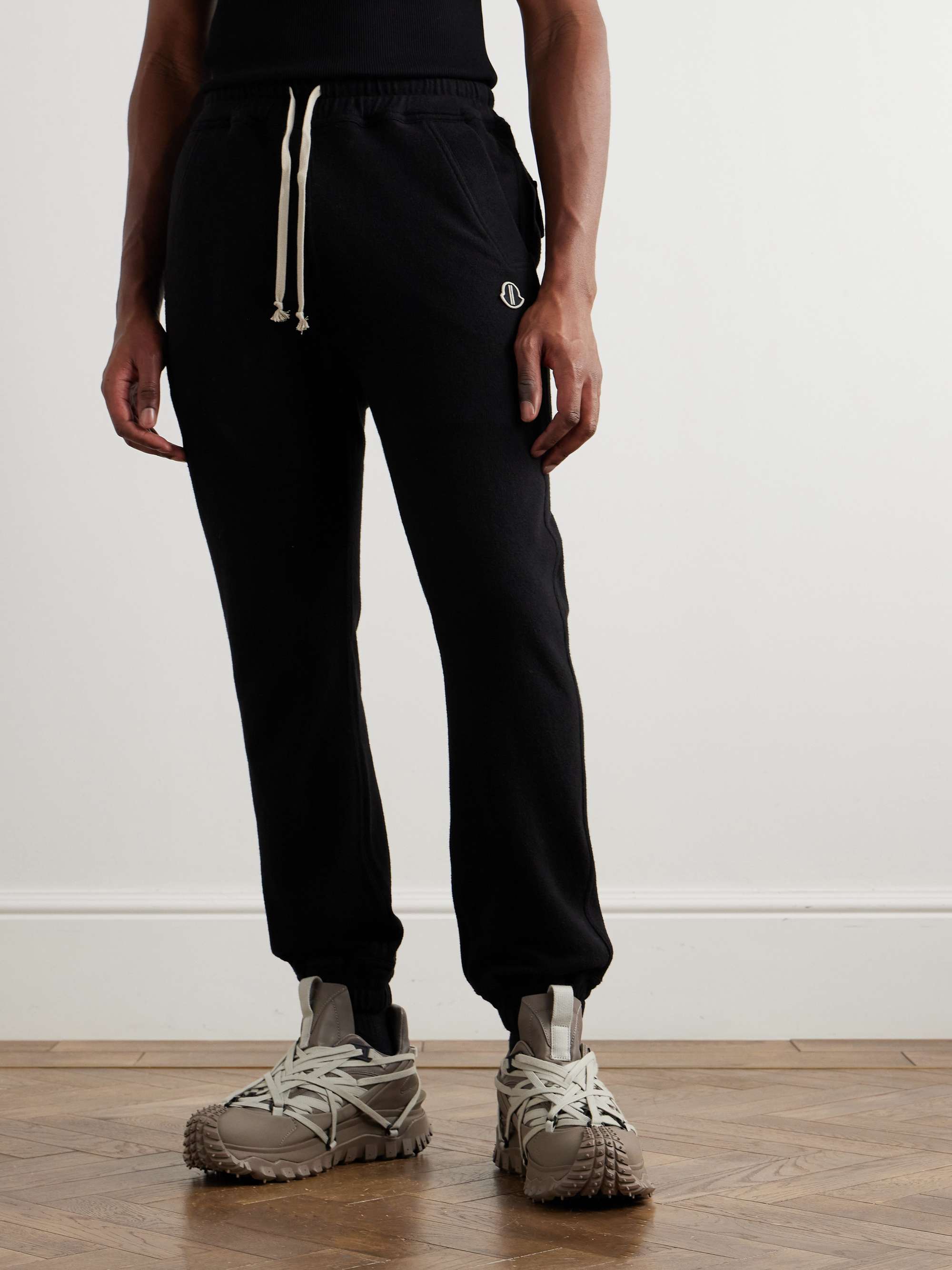 + Moncler Tapered Logo-Appliquéd Cotton-Jersey Sweatpants view