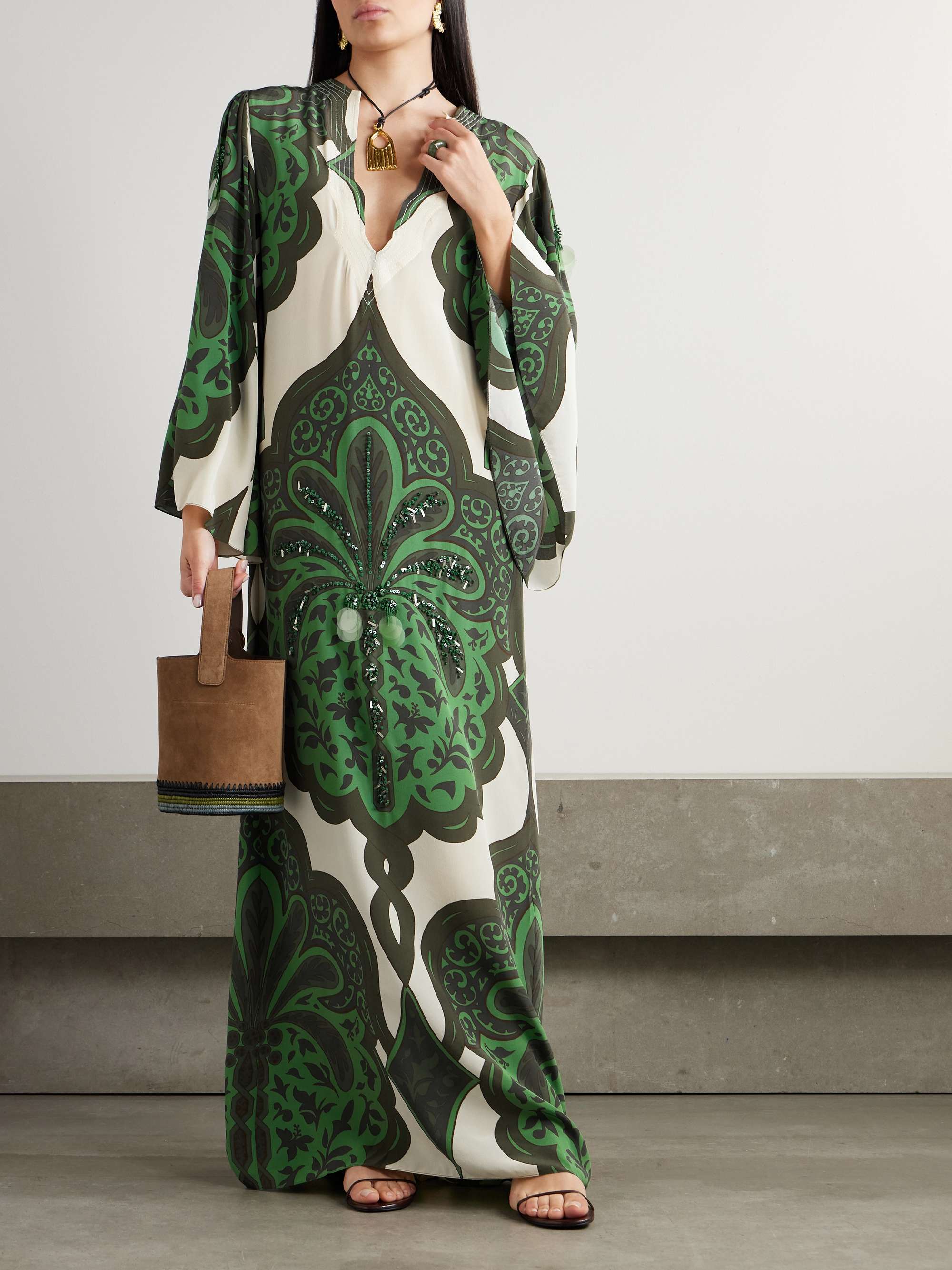 Landscapes embellished printed silk crepe de chine maxi dress view