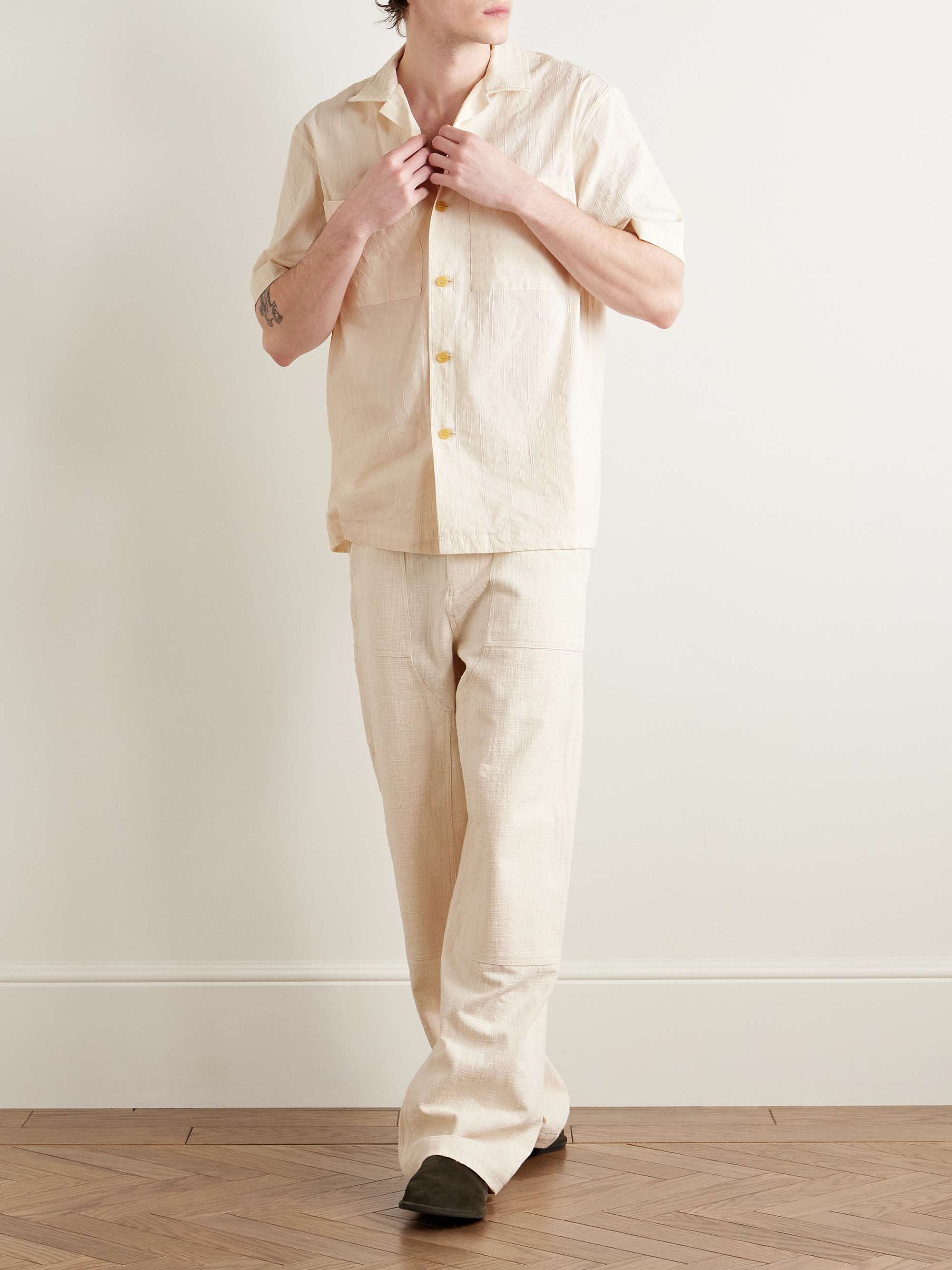 Rosa Camp-Collar Striped Tumbled Cotton and Linen-Blend Shirt view