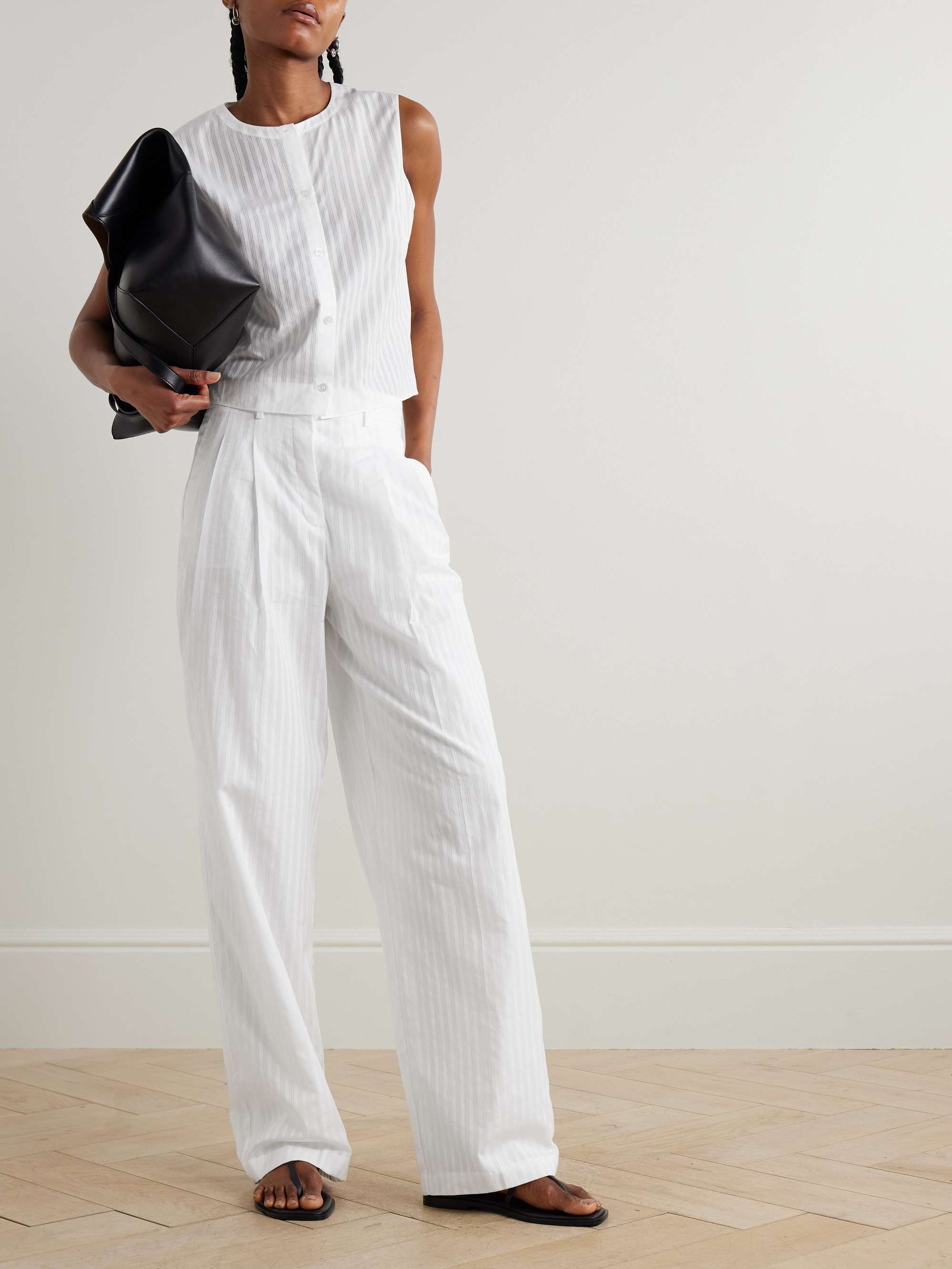 Pleated cotton-jacquard wide-leg pants view