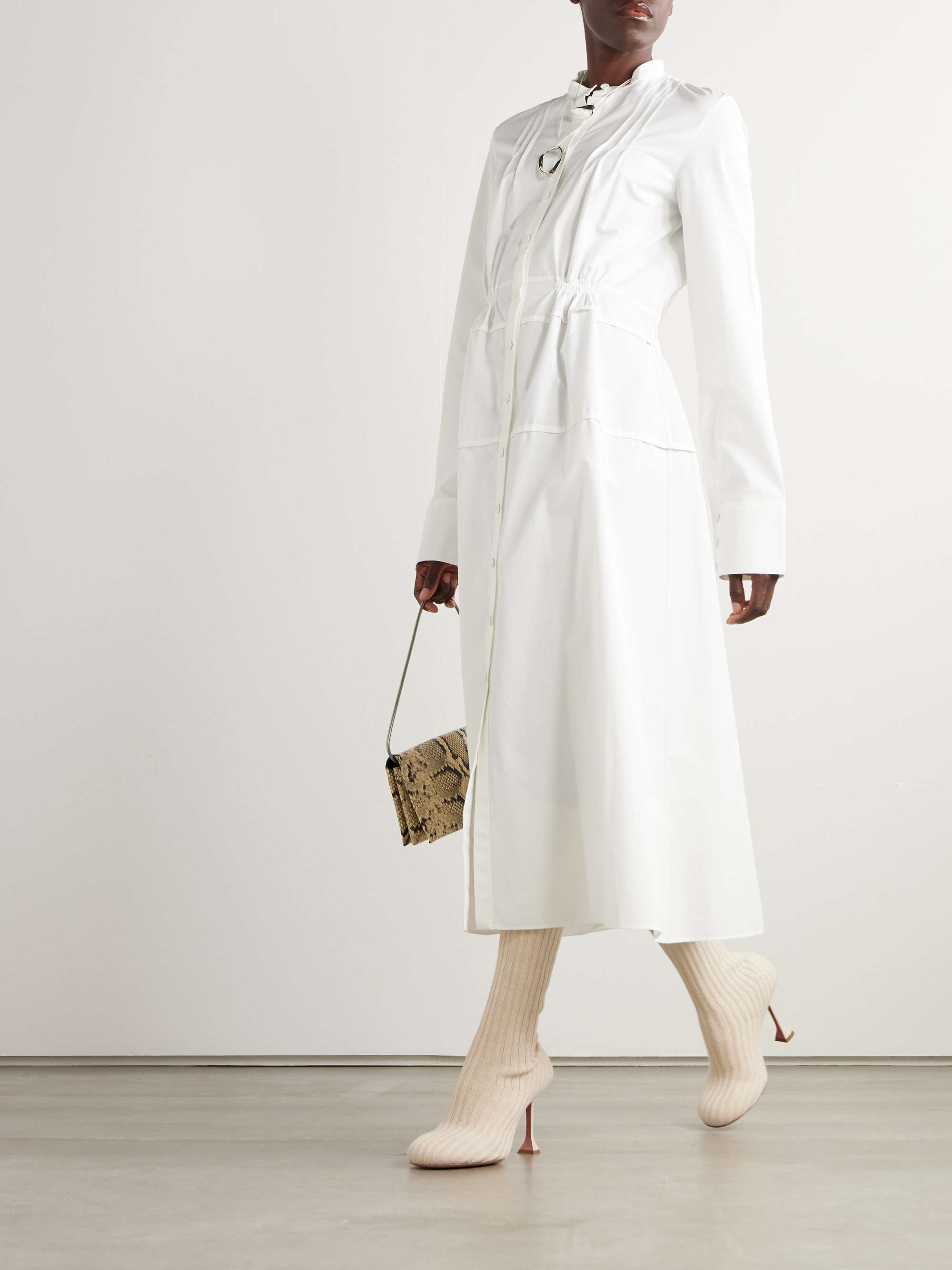 Pintucked cotton-poplin maxi shirt dress view