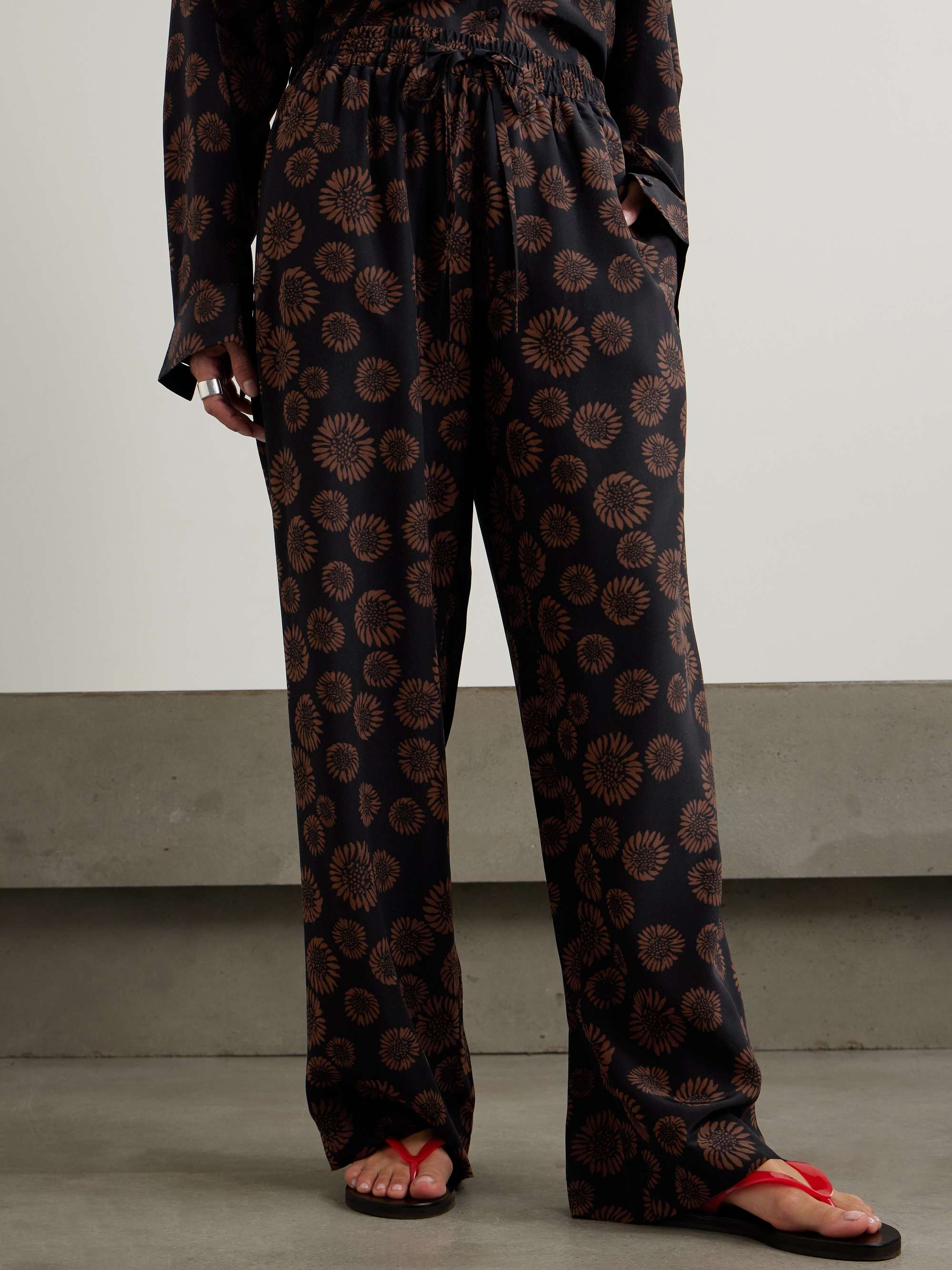 Floral-print silk crepe de chine wide-leg pants view
