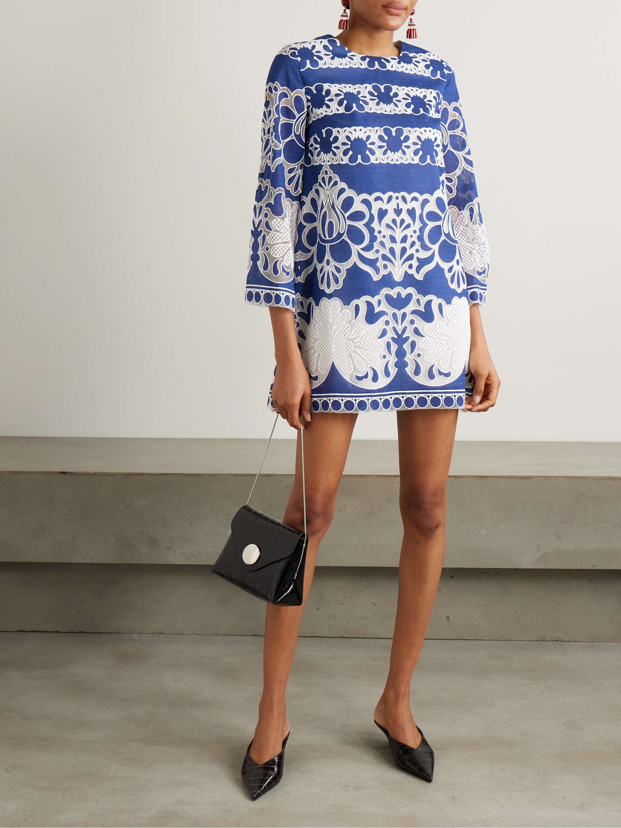 Stevie lace-trimmed embroidered cotton-blend mini dress view
