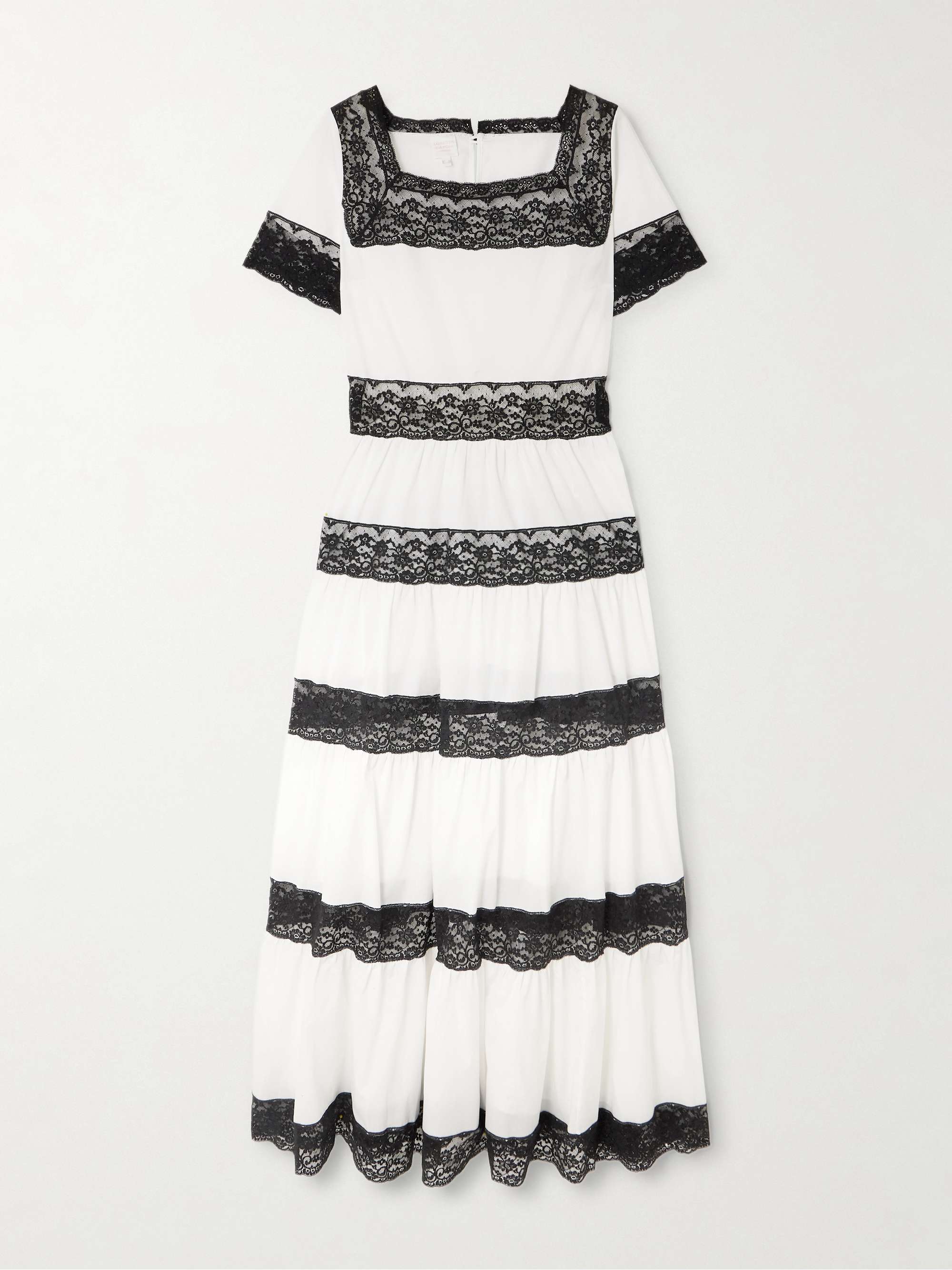 Tiered lace-trimmed cotton-poplin midi dress hero visual