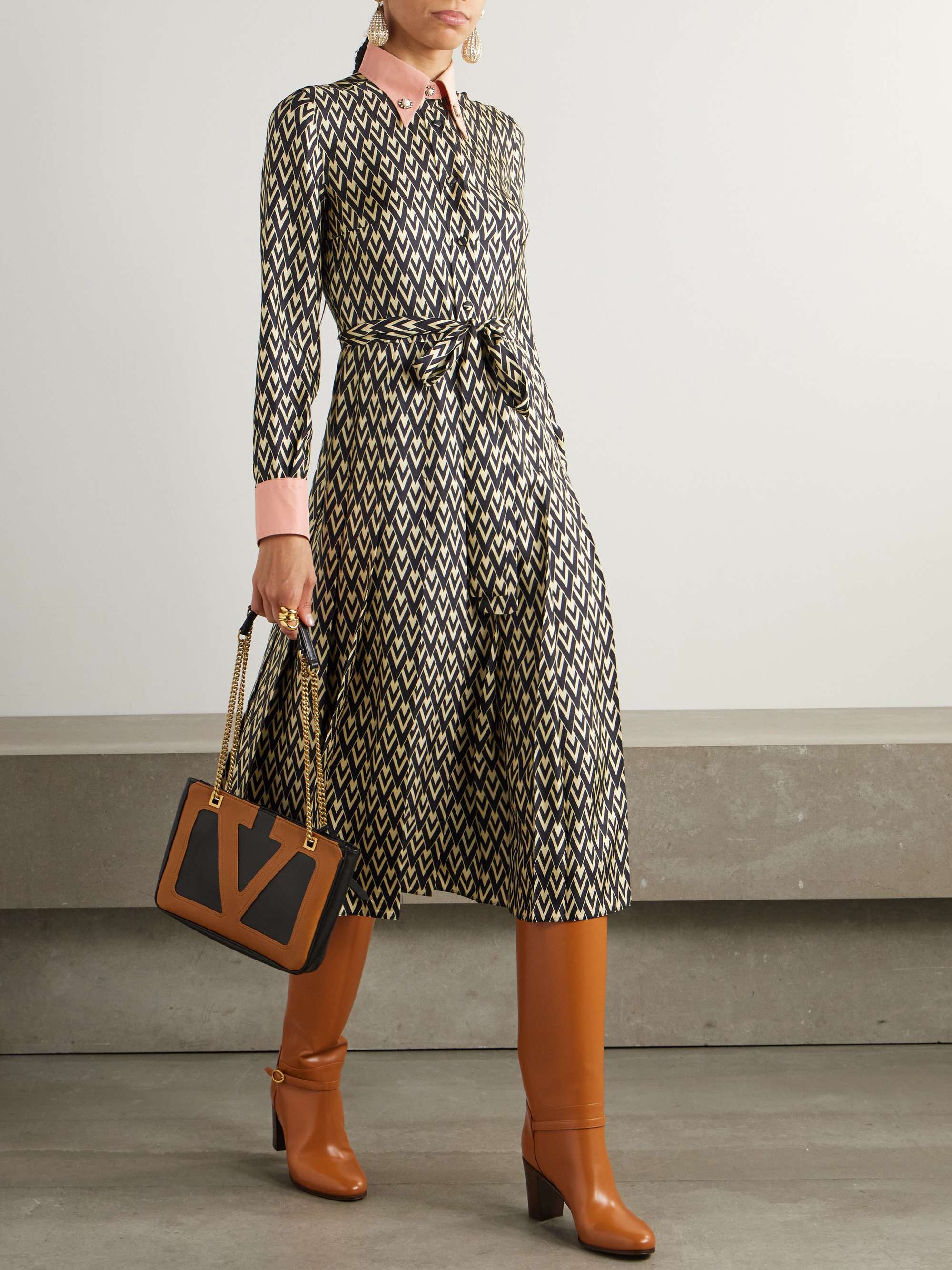 Embellished belted printed silk-twill midi shirt dress view