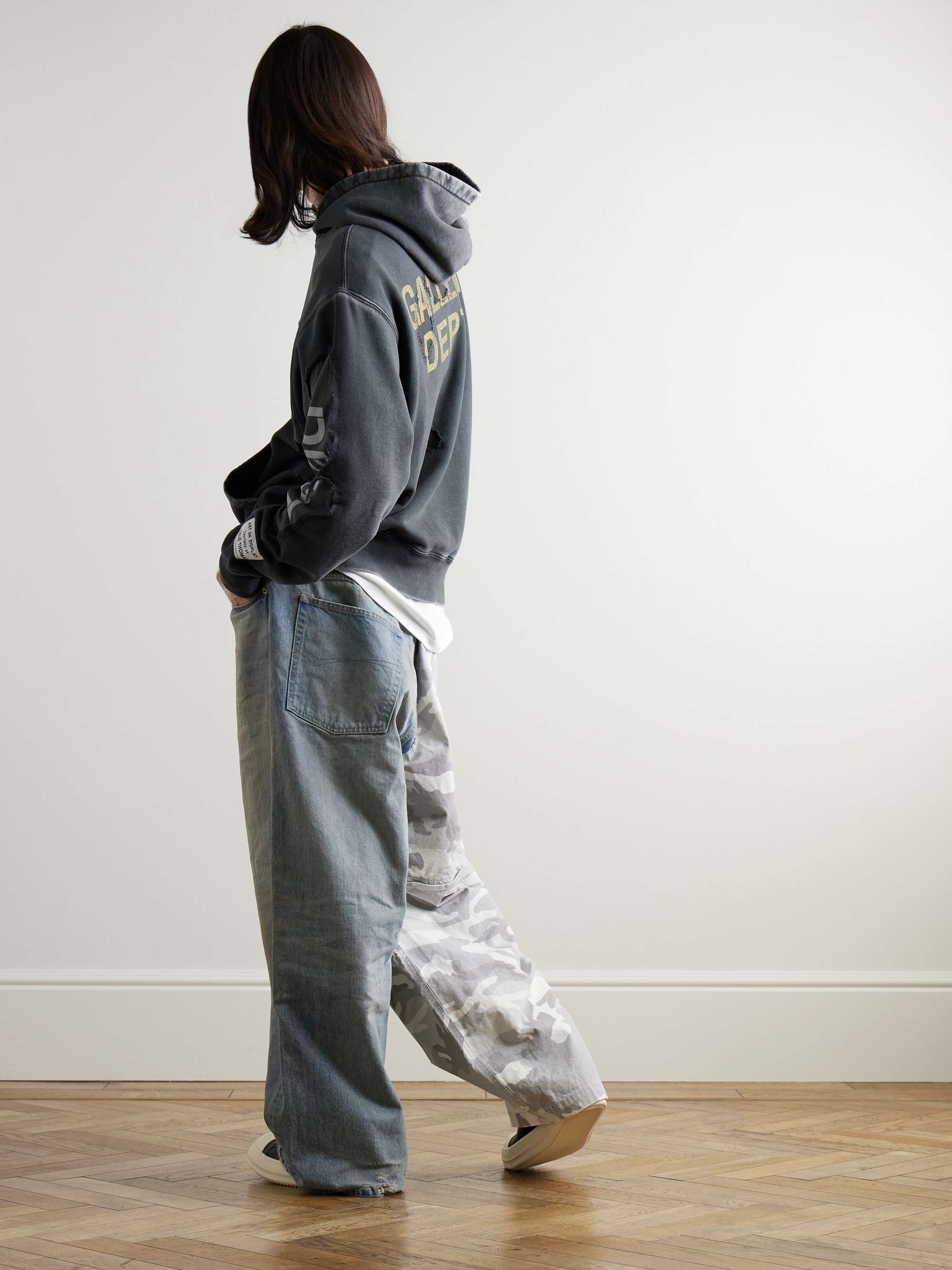 Stencil Distressed Logo-Print Appliquéd Cotton-Jersey Hoodie view