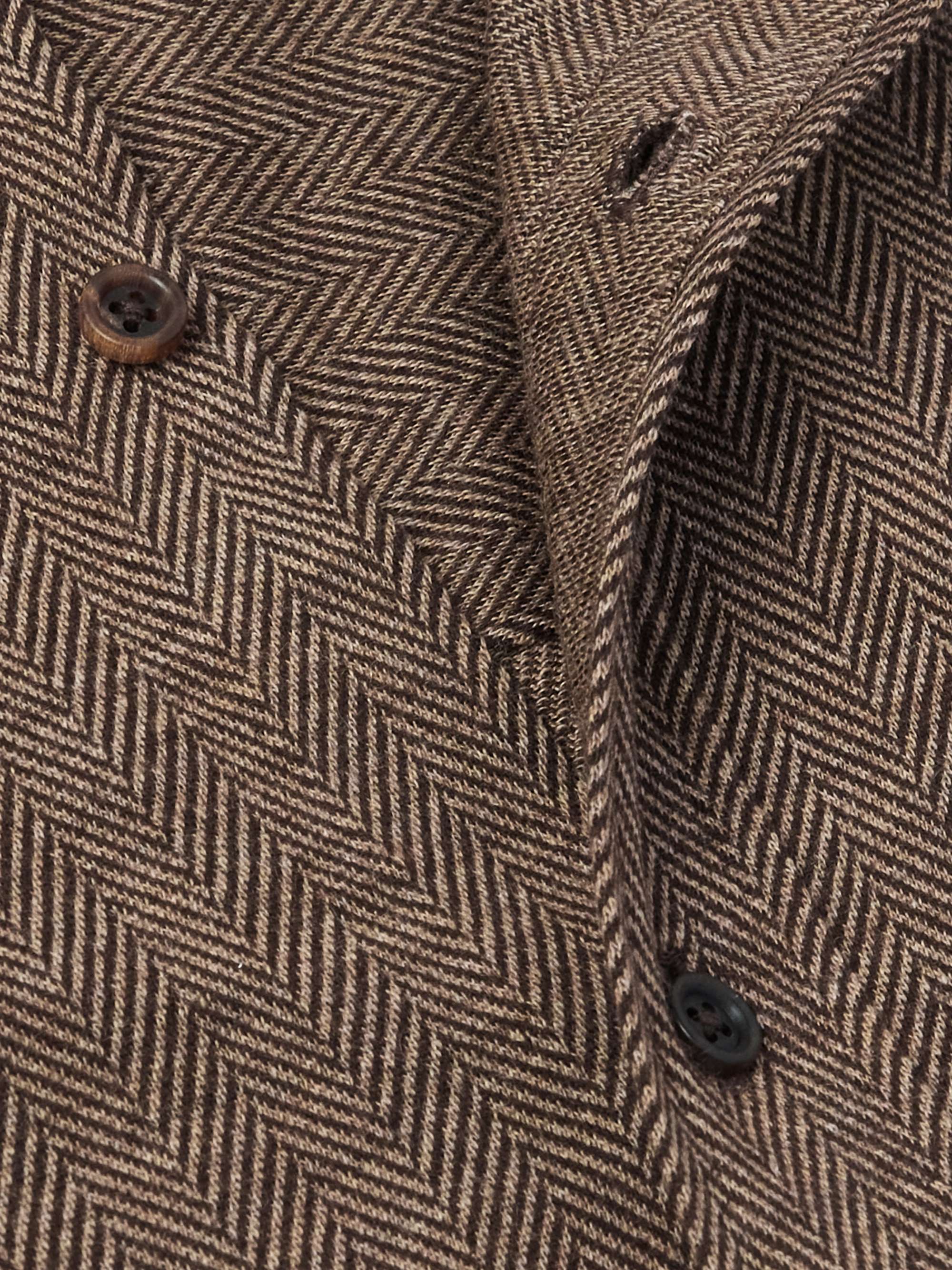 Cut-Away Collar Herringbone Wool and Cotton-Blend Shirt view