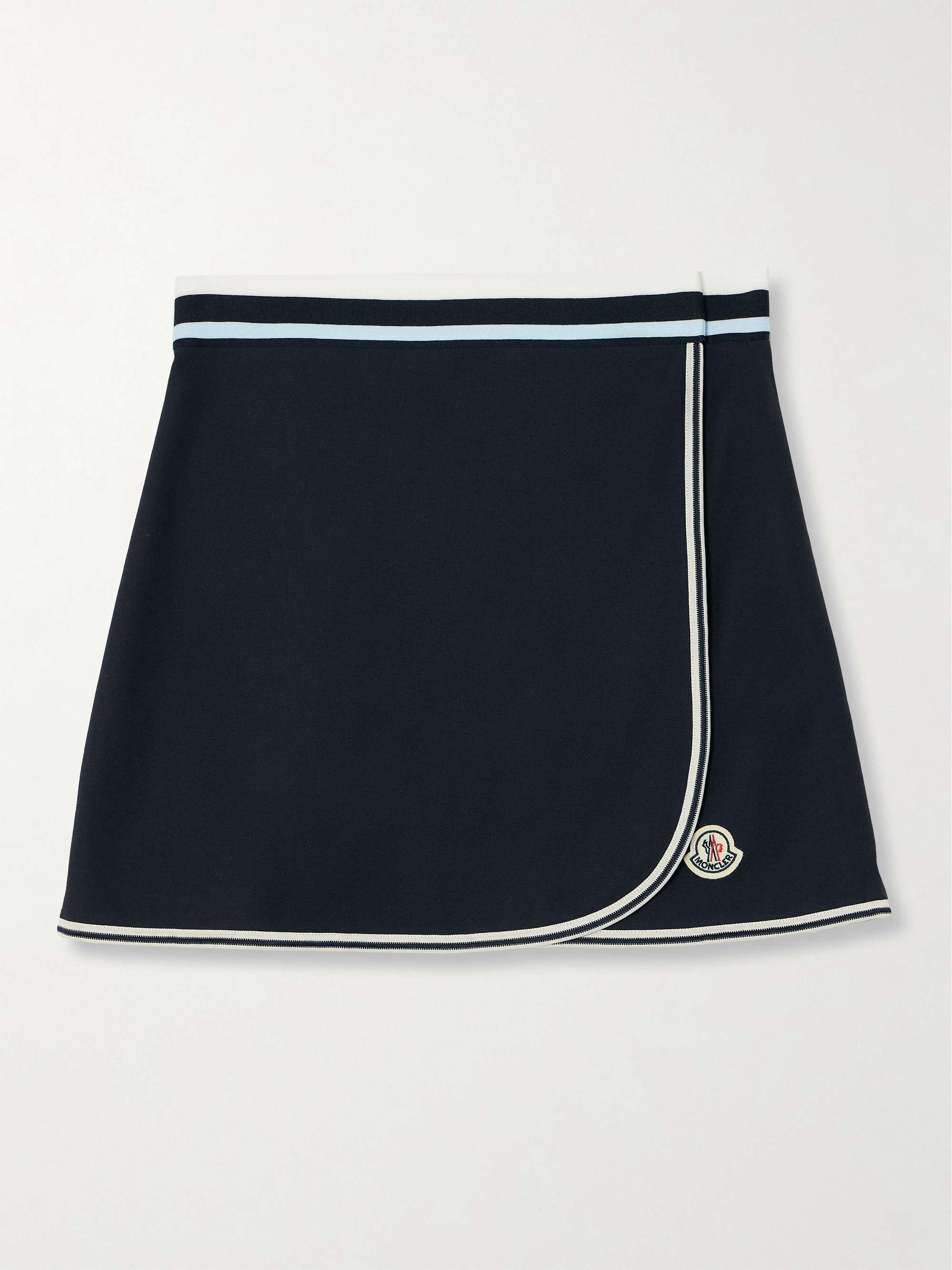 Appliquéd striped cotton-piqué mini wrap skirt hero visual