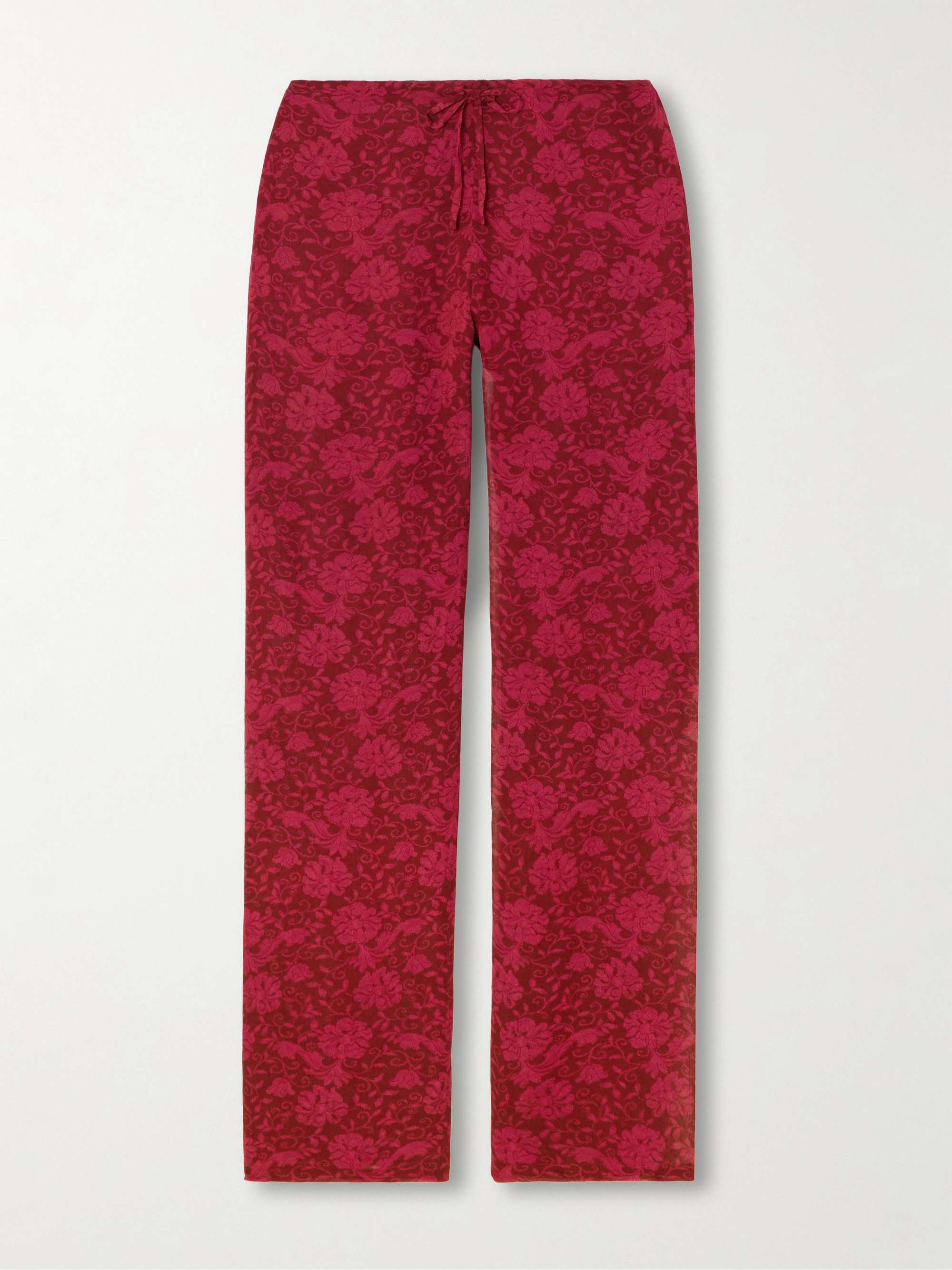 Floral-print satin straight-leg pants hero visual