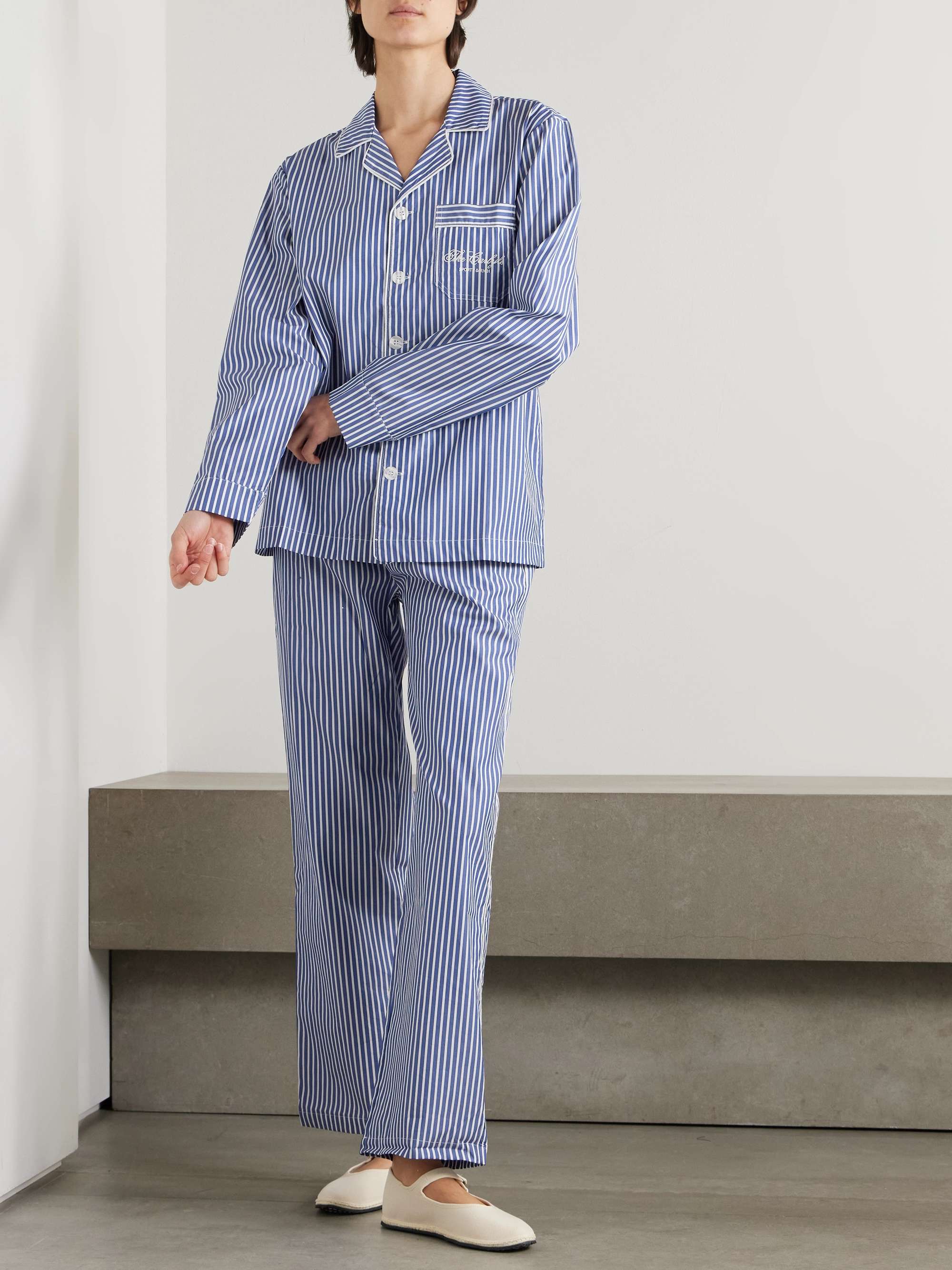 + The Carlyle embroidered striped cotton-poplin pajama pants view