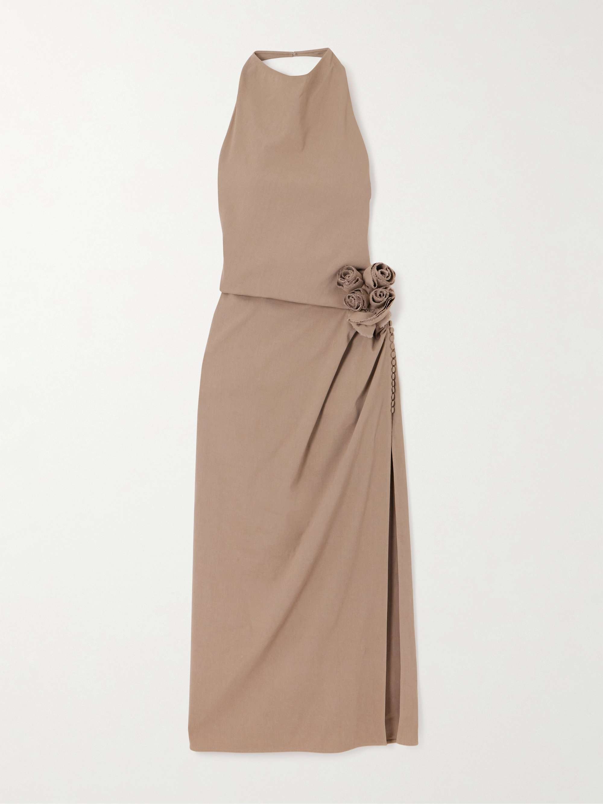 Appliquéd linen-blend halterneck maxi dress hero visual