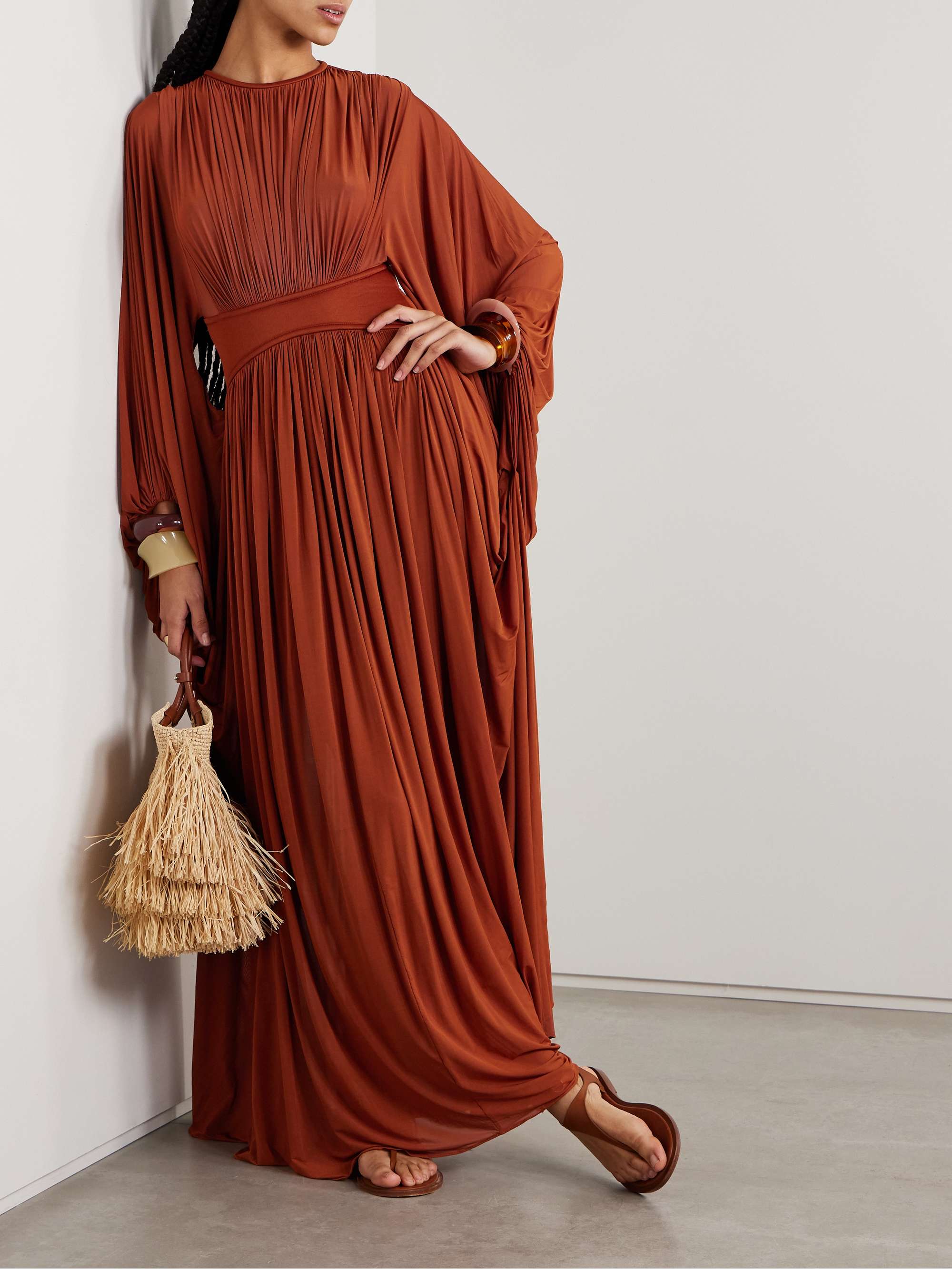 Illuminate draped pleated stretch-jersey and scuba maxi dress view