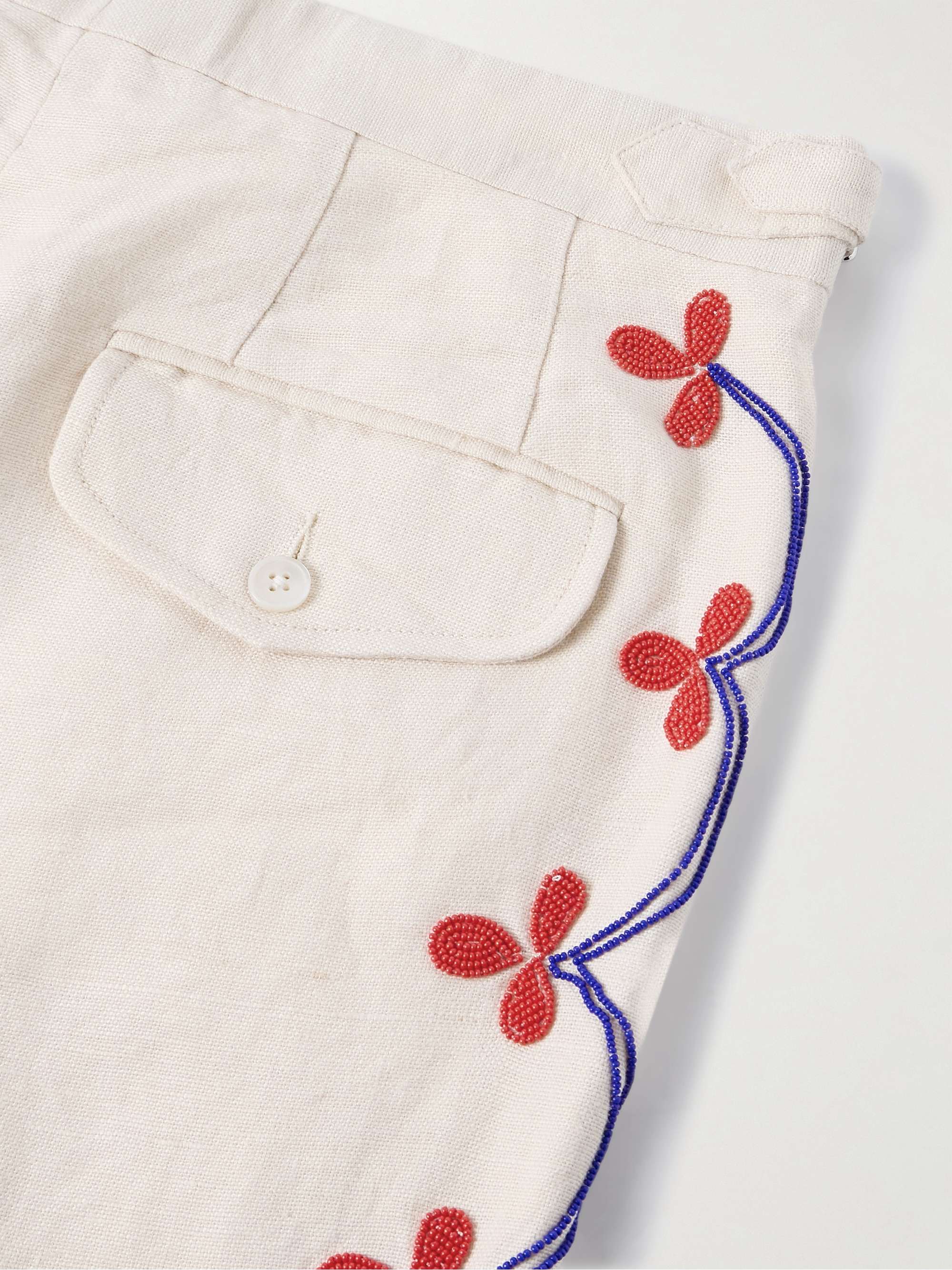 Garden Party Straight-Leg Bead-Embellished Linen Trousers view