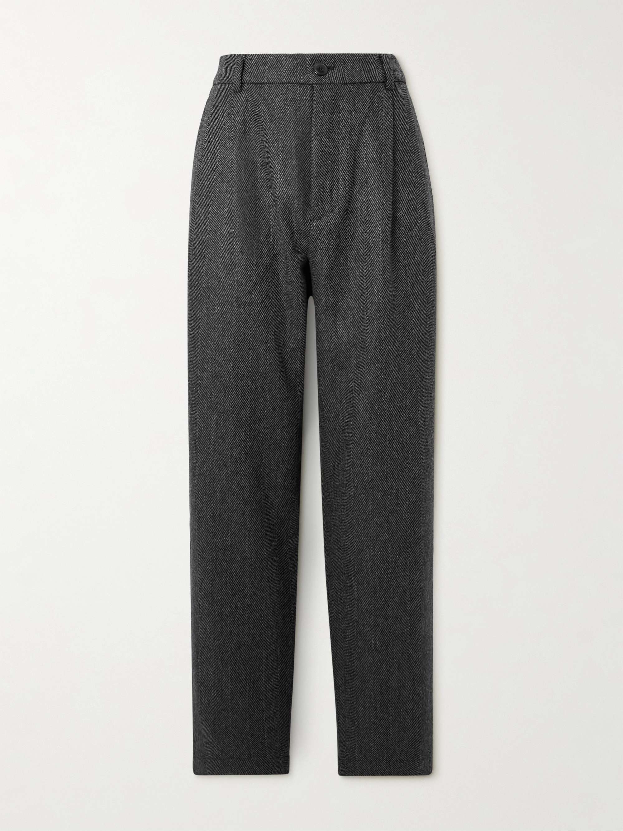 Traveler Straight-Leg Pleated Herringbone Wool and Cashmere-Blend Trousers hero visual